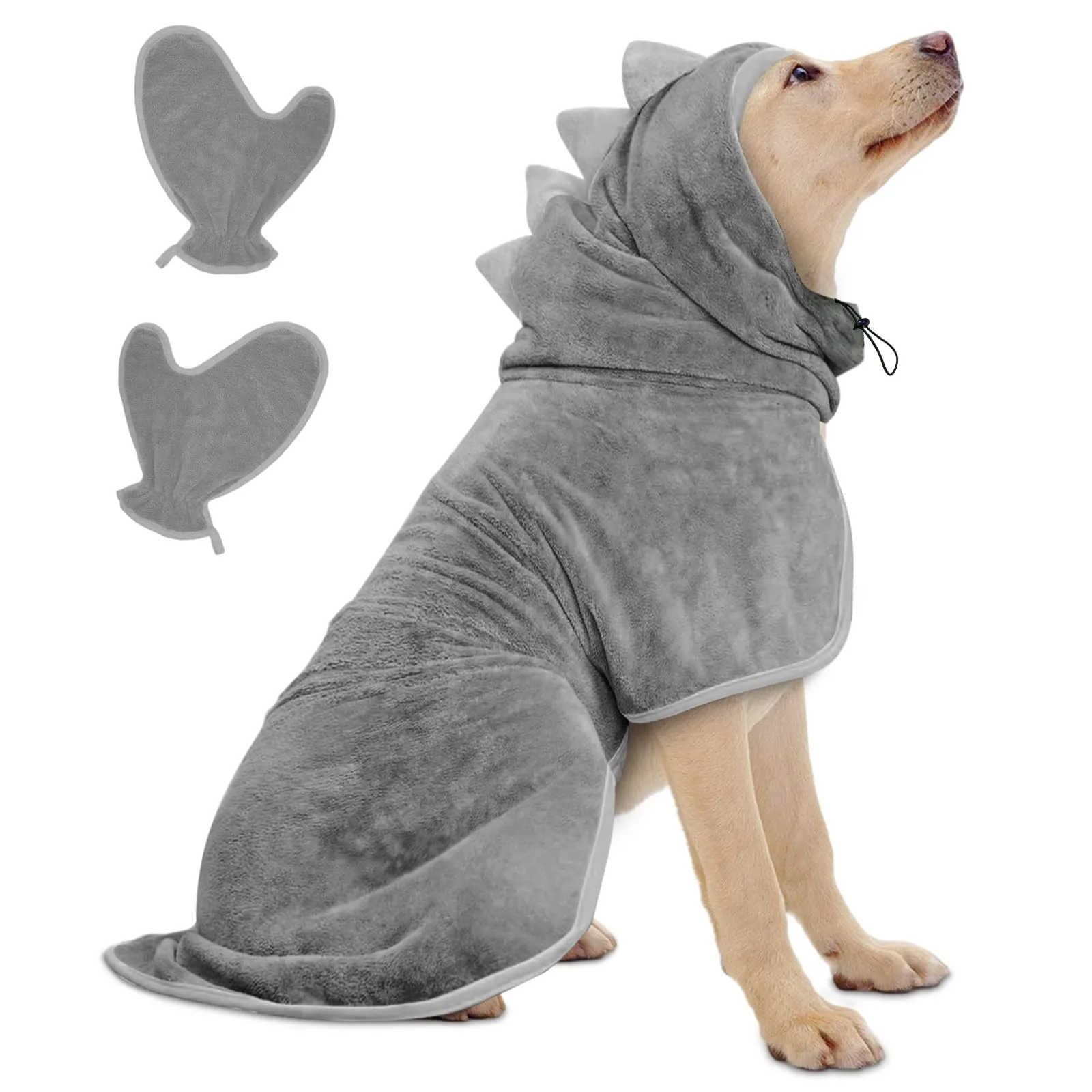 Bibykivn Accappatoio in Microfibra per Cani, Design Dinosauro, Grigio, Taglia M - immagine 1