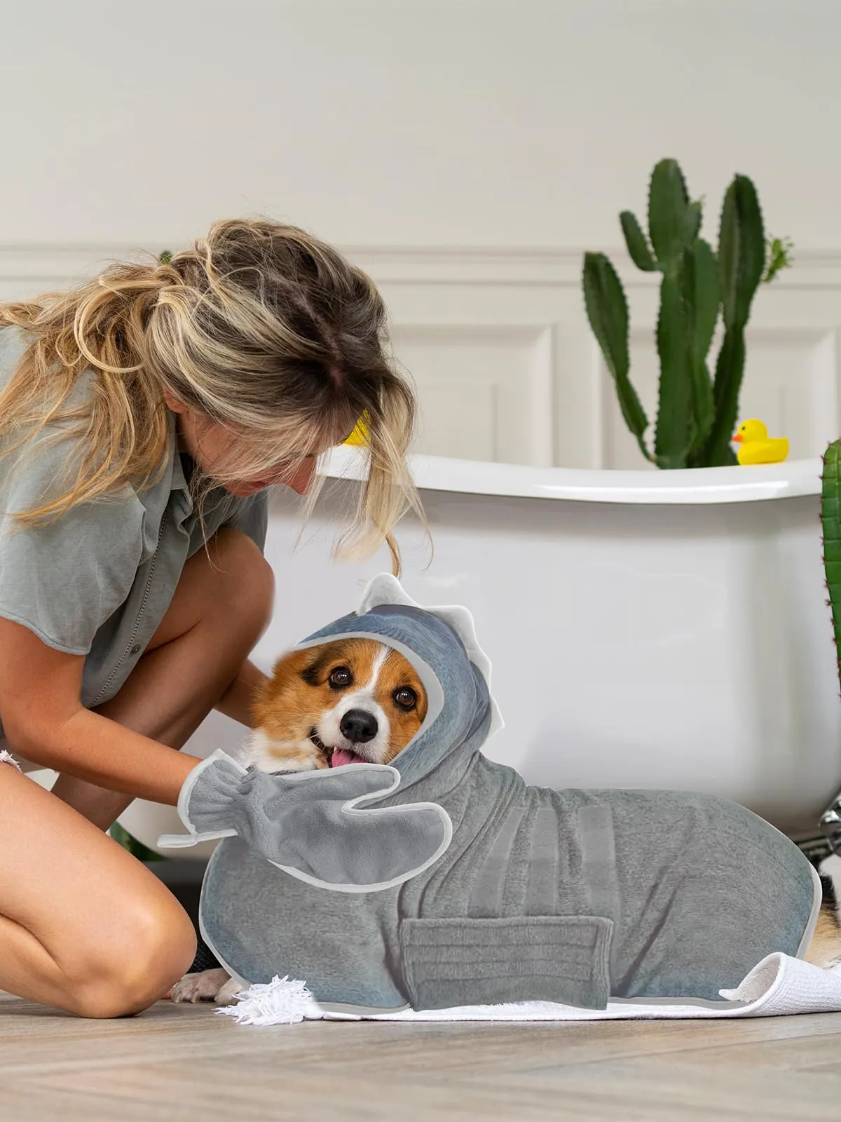 Bibykivn Accappatoio in Microfibra per Cani Design Dinosauro, Grigio, S - immagine 7