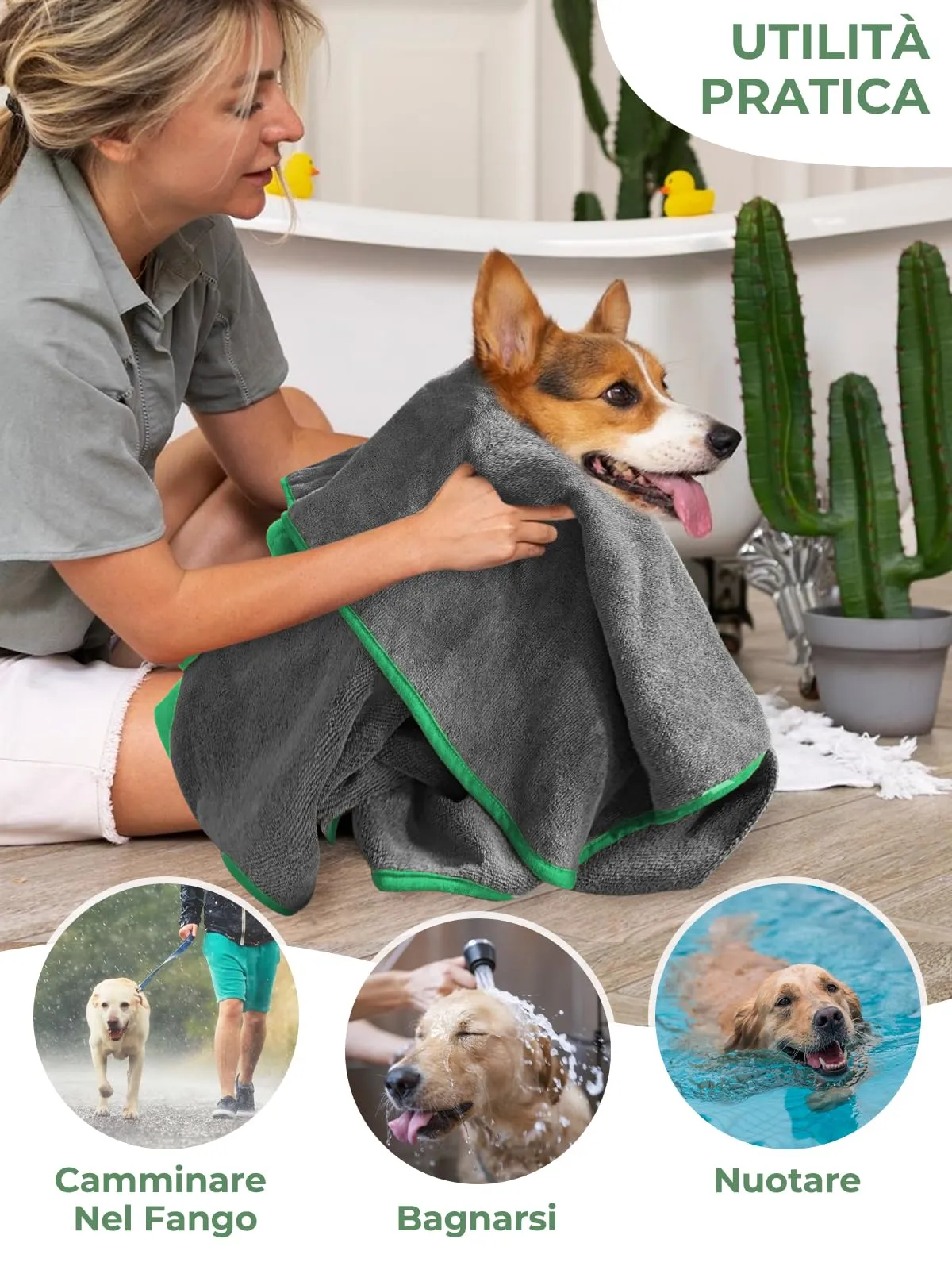 Bibykivn Accappatoio in Microfibra per Cani a Forma di Dinosauro, Verde grigio, L - immagine 4