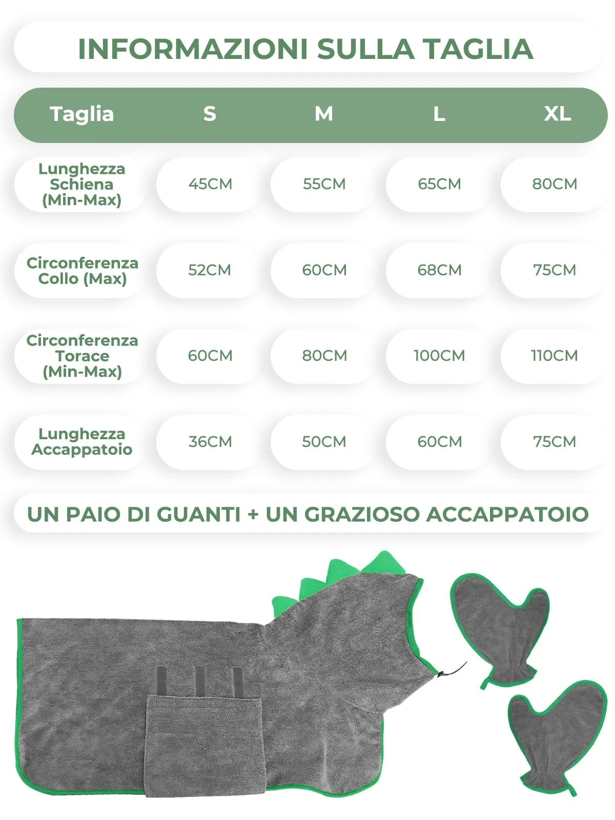 Bibykivn Accappatoio in Microfibra per Cani a Forma di Dinosauro, Verde grigio, L - immagine 5