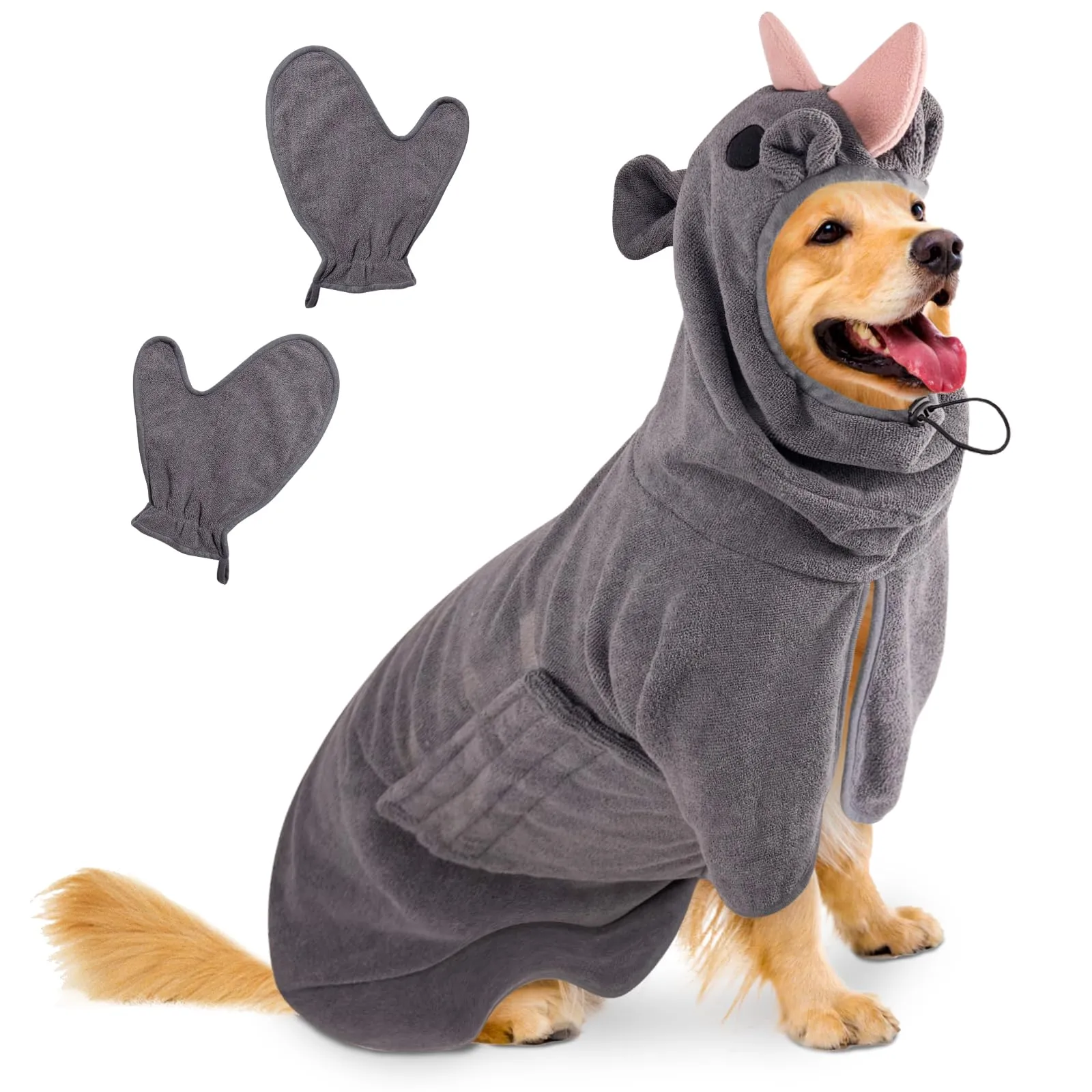 Bibykivn Accappatoio in Microfibra per Cani Design Dinosauro, Rinoceronte grigio, XL - immagine 1