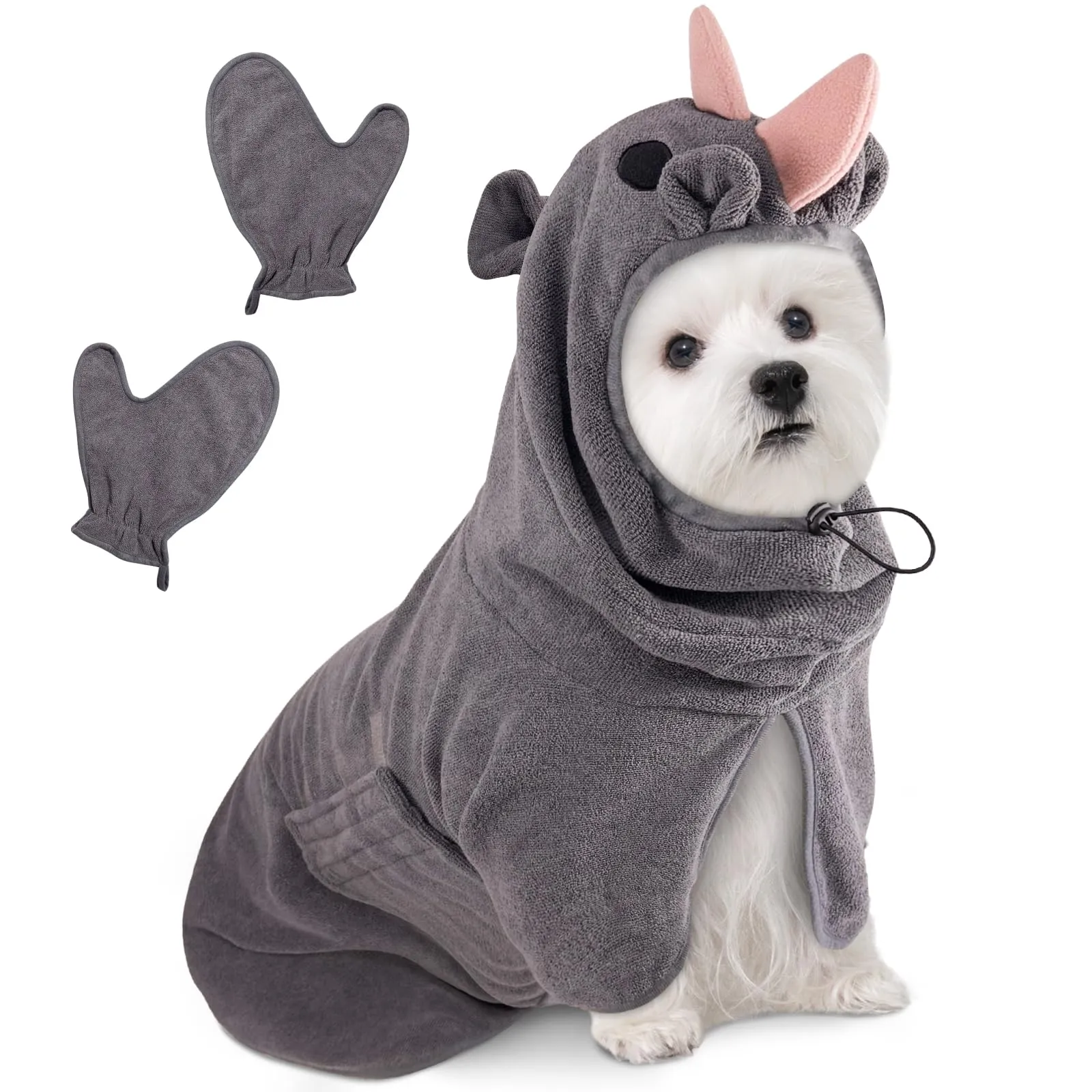 Bibykivn Accappatoio in Microfibra per Cani Design Dinosauro, Rinoceronte grigio, S - immagine 1