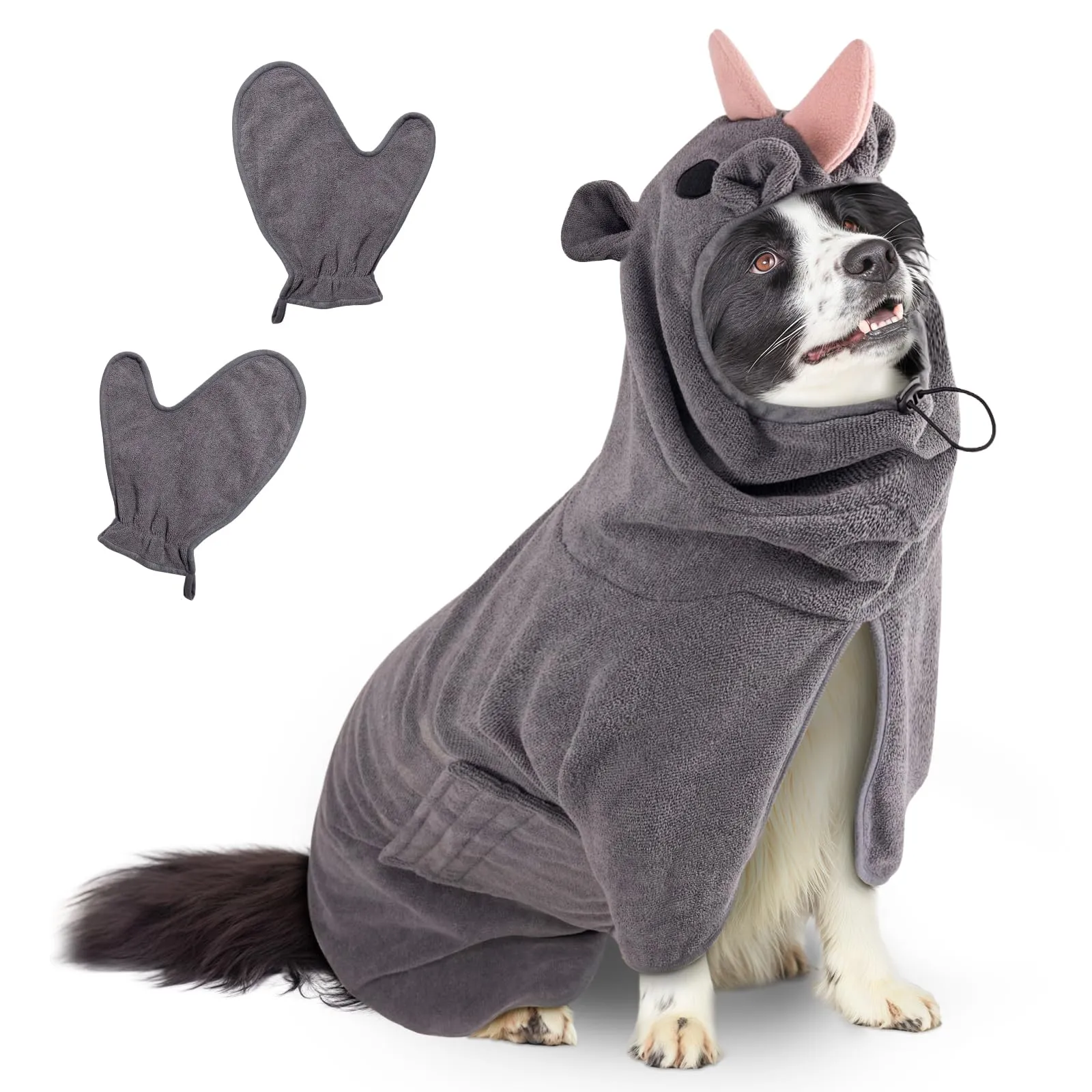 Bibykivn Accappatoio in Microfibra per Cani Design Dinosauro, Rinoceronte grigio, M - immagine 1