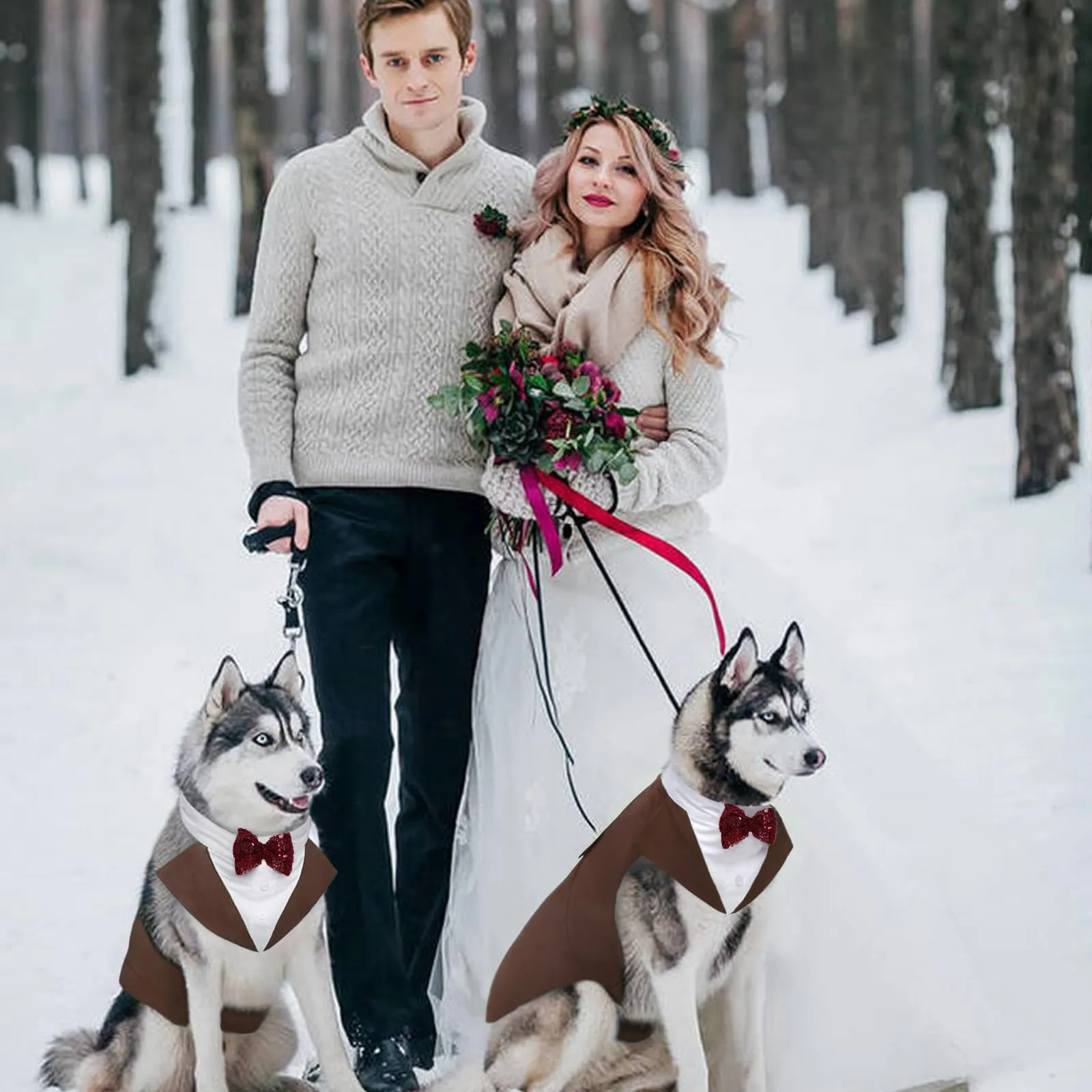 Kuoser Smoking per Cani con Papillon Removibile e Bandana, Taglia M, Marrone - immagine 6