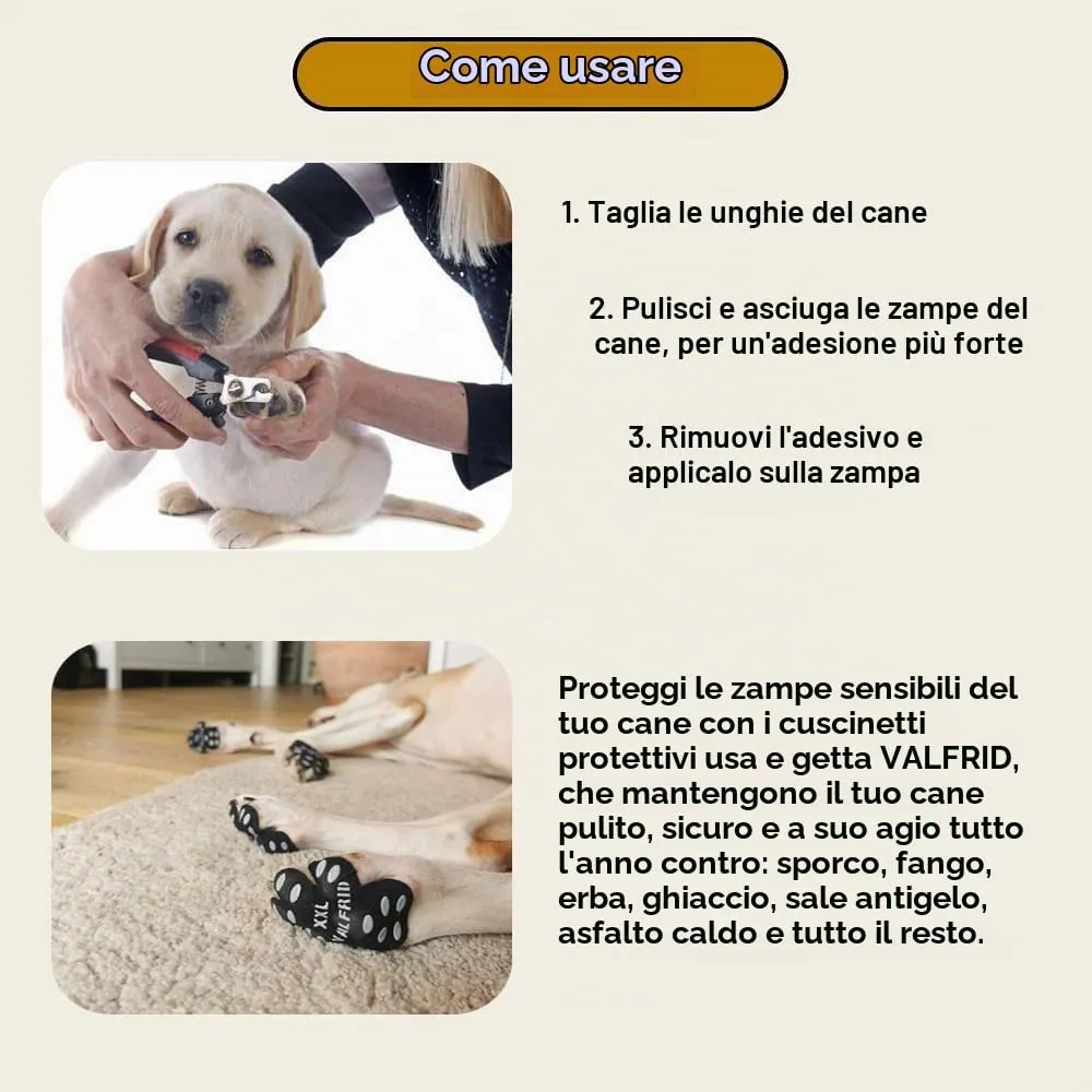 VALFRID Protezione Antiscivolo per Zampe di Cane, Autoadesivo, Nero, Taglia M, 60 pz - immagine 3