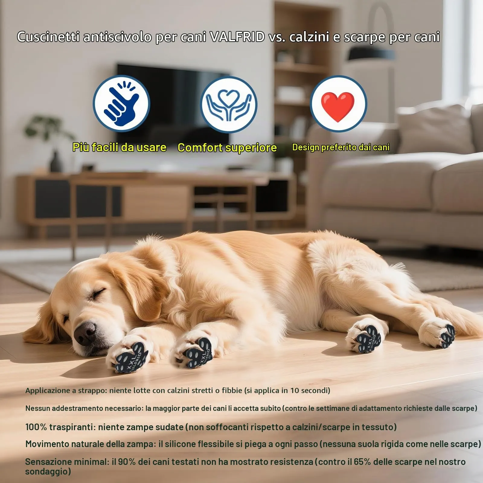 VALFRID Protezione Antiscivolo per Zampe di Cane, Autoadesivo, Nero, Taglia M, 60 pz - immagine 7