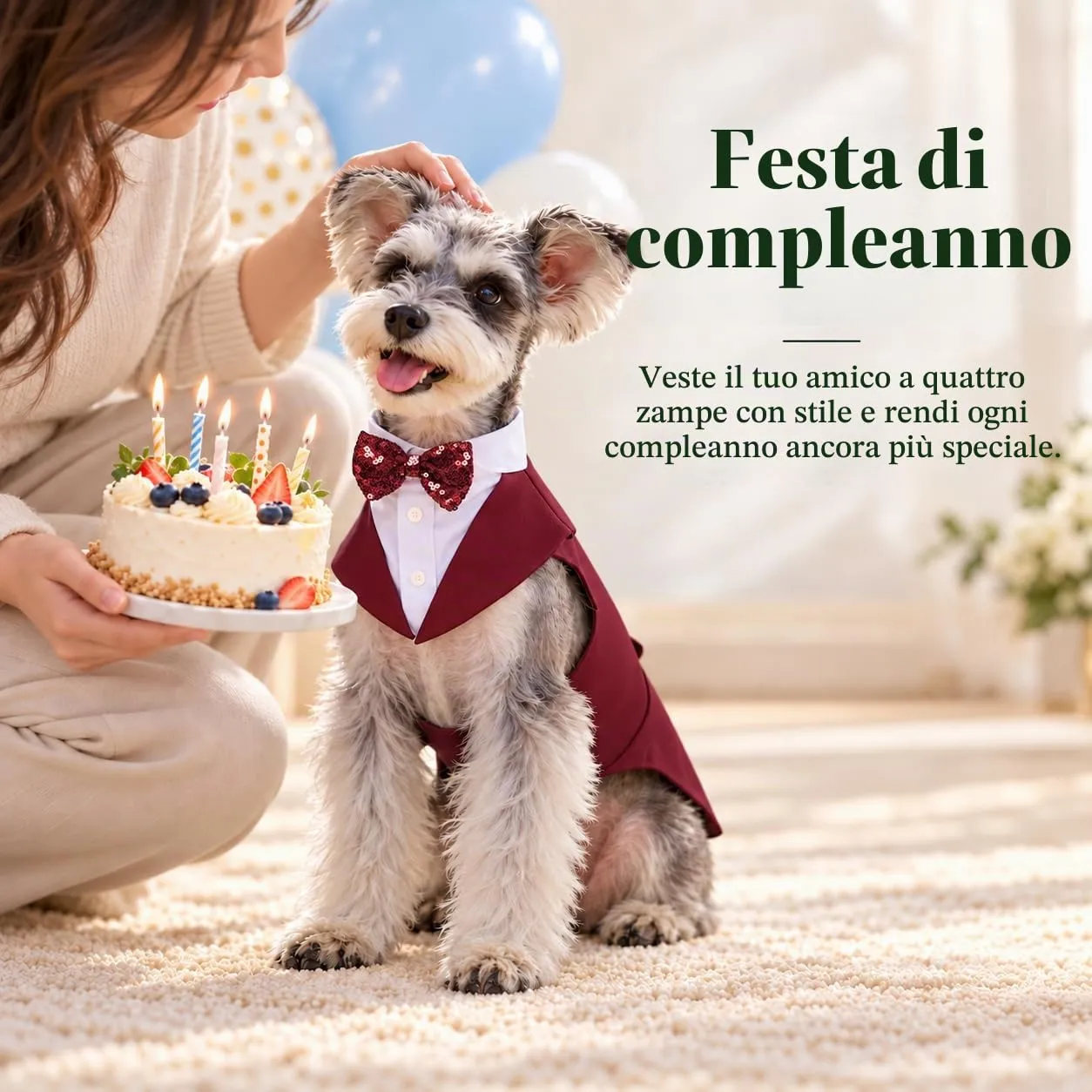 Kuoser Set Smoking e Bandana per Cani con Farfallina Rimovibile, Taglia S, Rosso - immagine 6