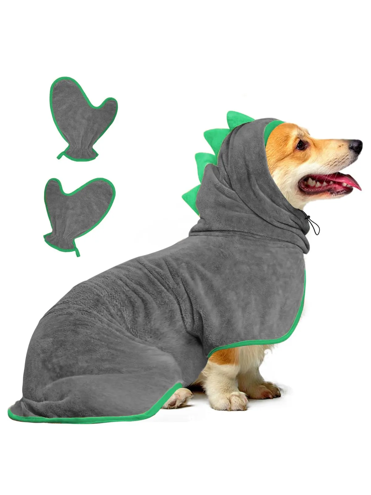 Bibykivn Accappatoio per Cani in Microfibra Design Dinosauro, Verde grigio, S - immagine 1