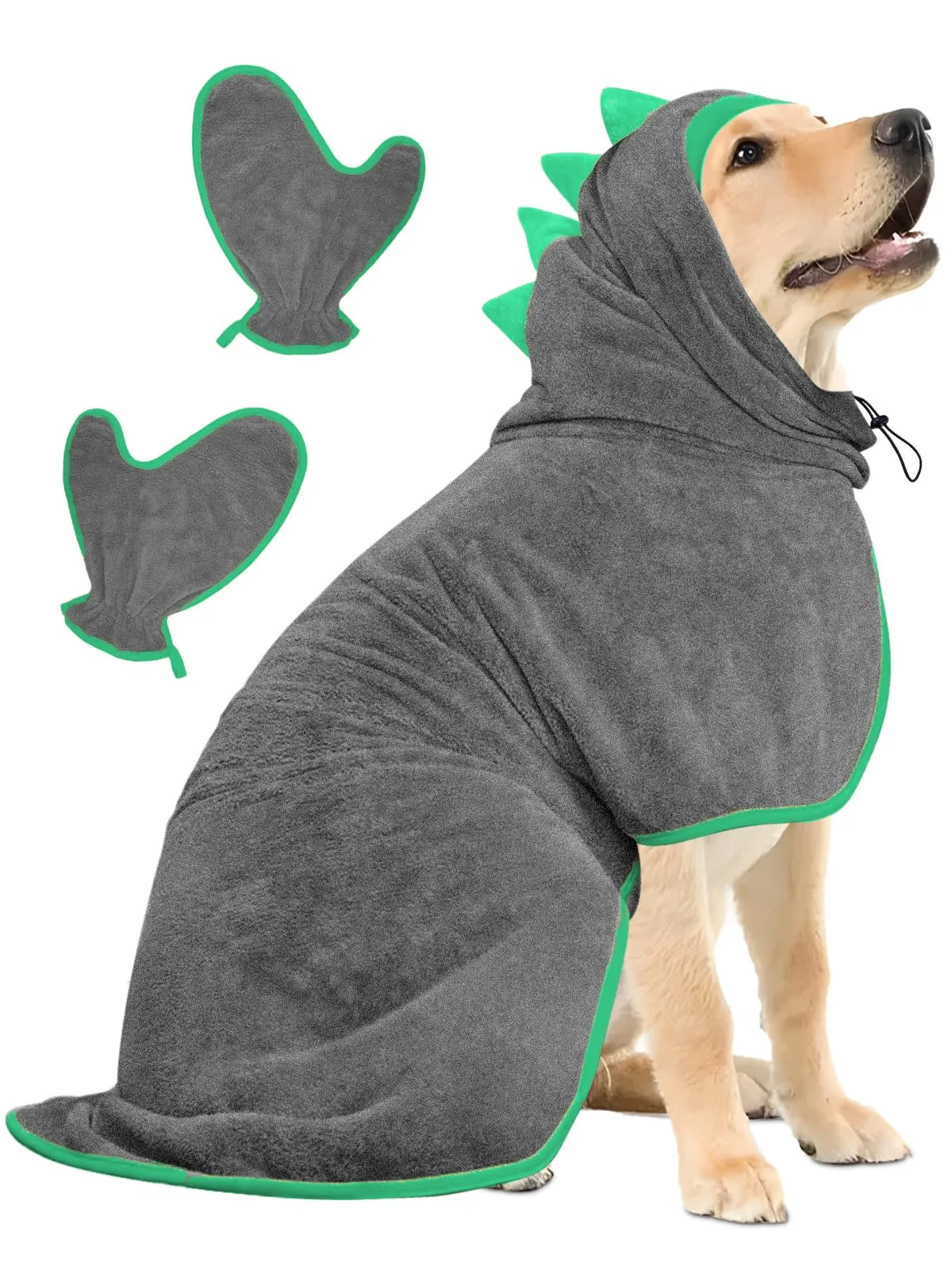 Bibykivn Accappatoio in Microfibra per Cani Design Dinosauro, Verde Grigio, XL - immagine 1