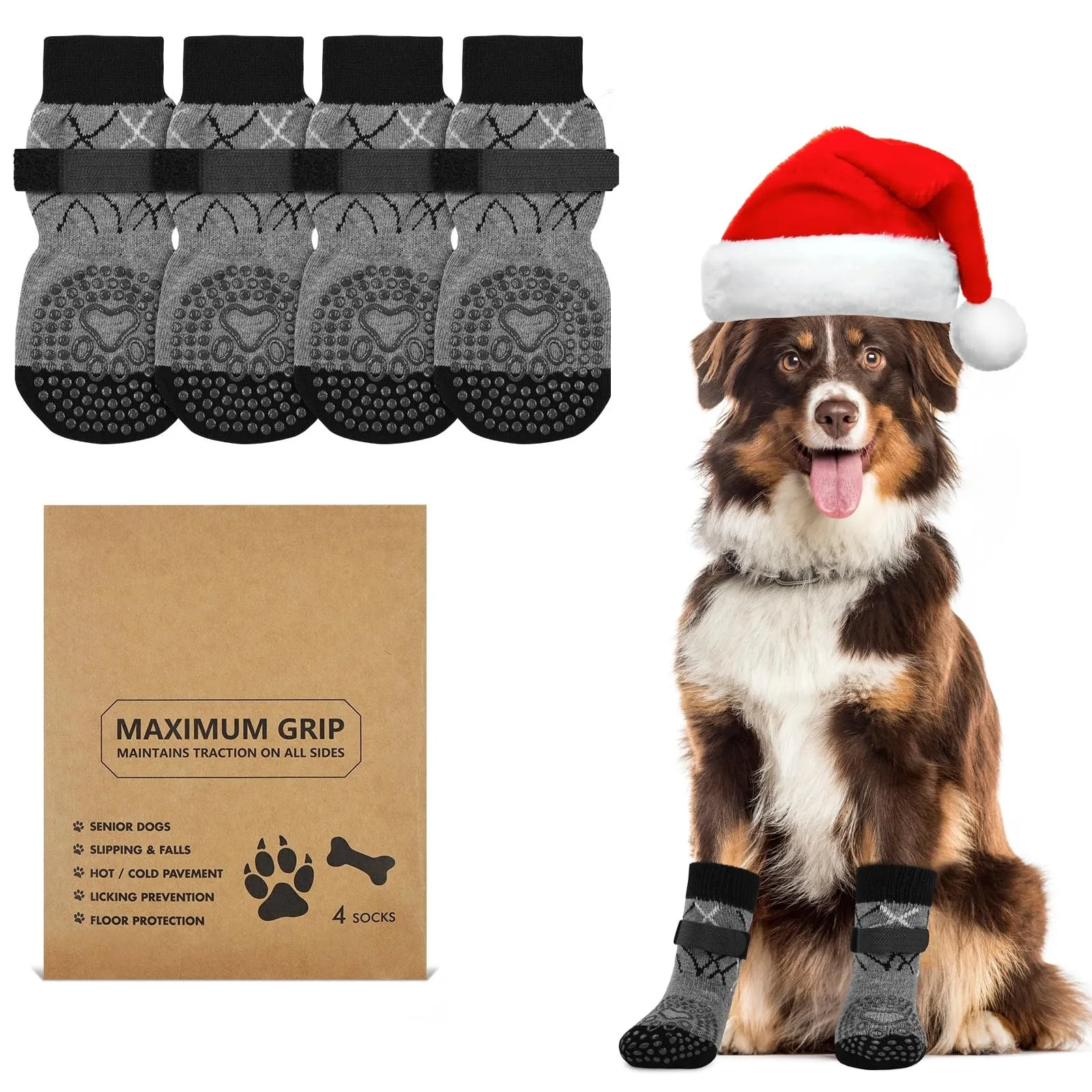 Adiwo Calzini Antiscivolo per Cani, 2 Paia, Versione Ispessita Migliorata, XL - immagine 9