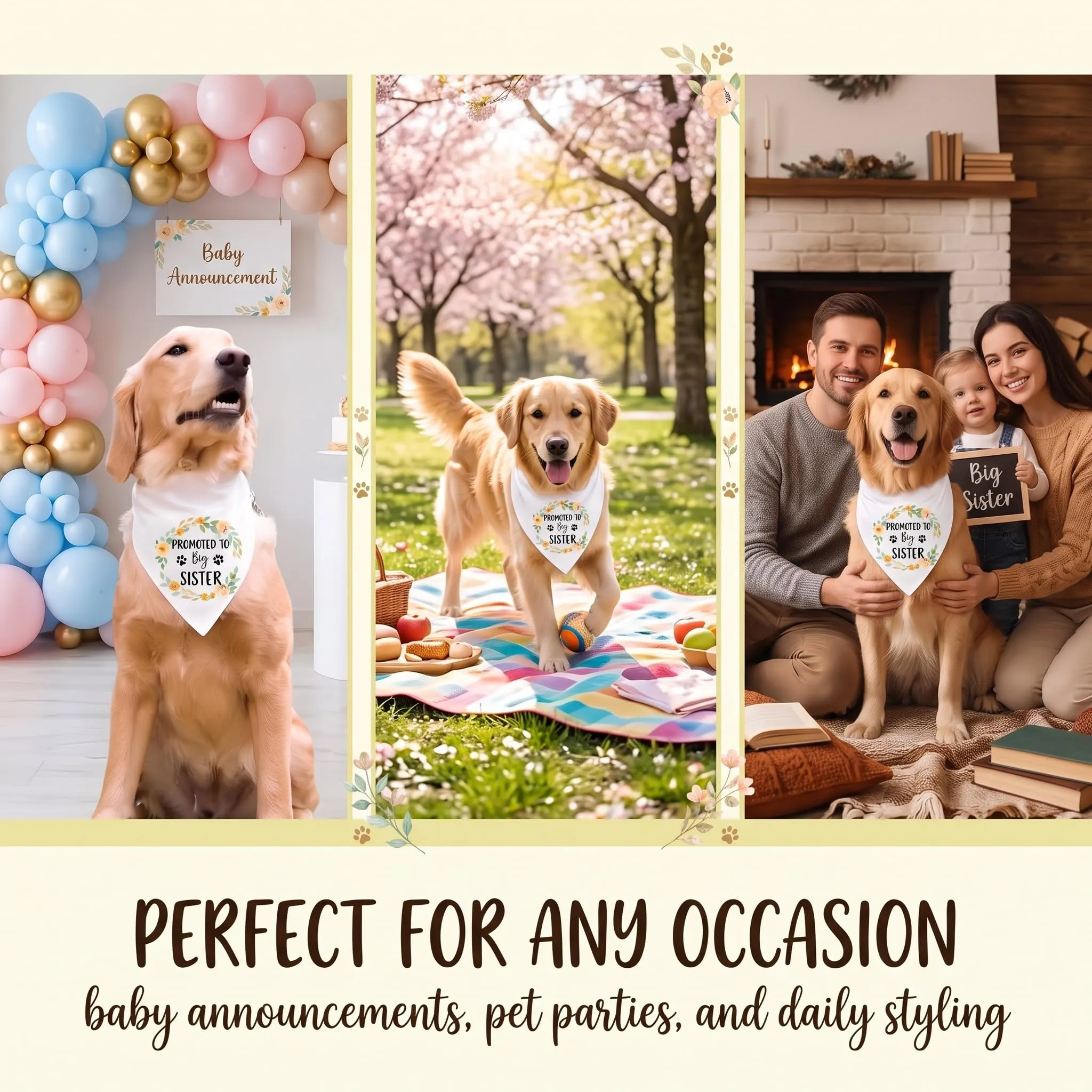 AFCJLTO Bandana per Cani Promoted To Be Big Sister, Sciarpa Triangolare per Cani di Taglia Media e Grande - immagine 5
