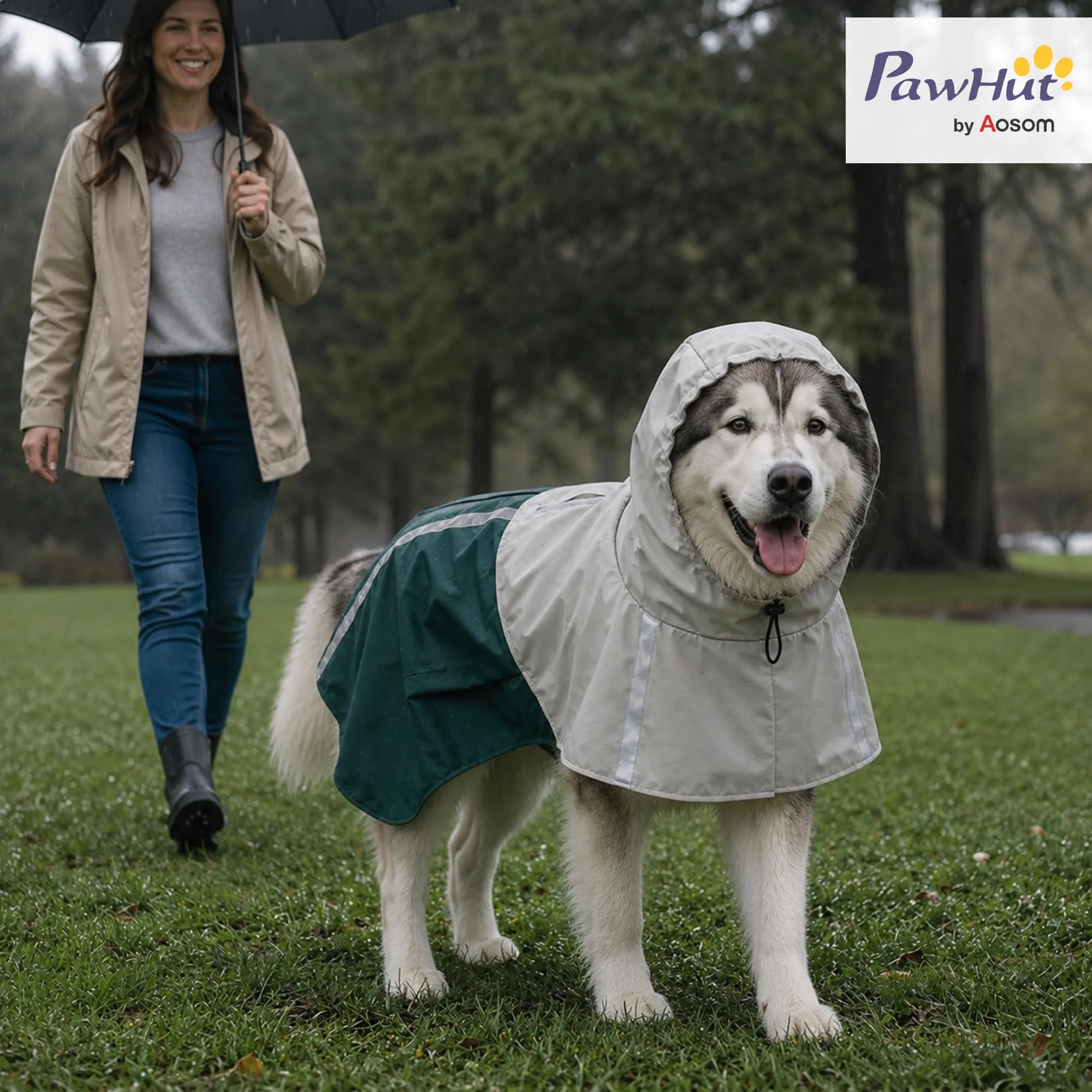 PawHut Impermeabile per Cani di Taglia Gigante 30-40kg con Cappuccio, Verde - immagine 2