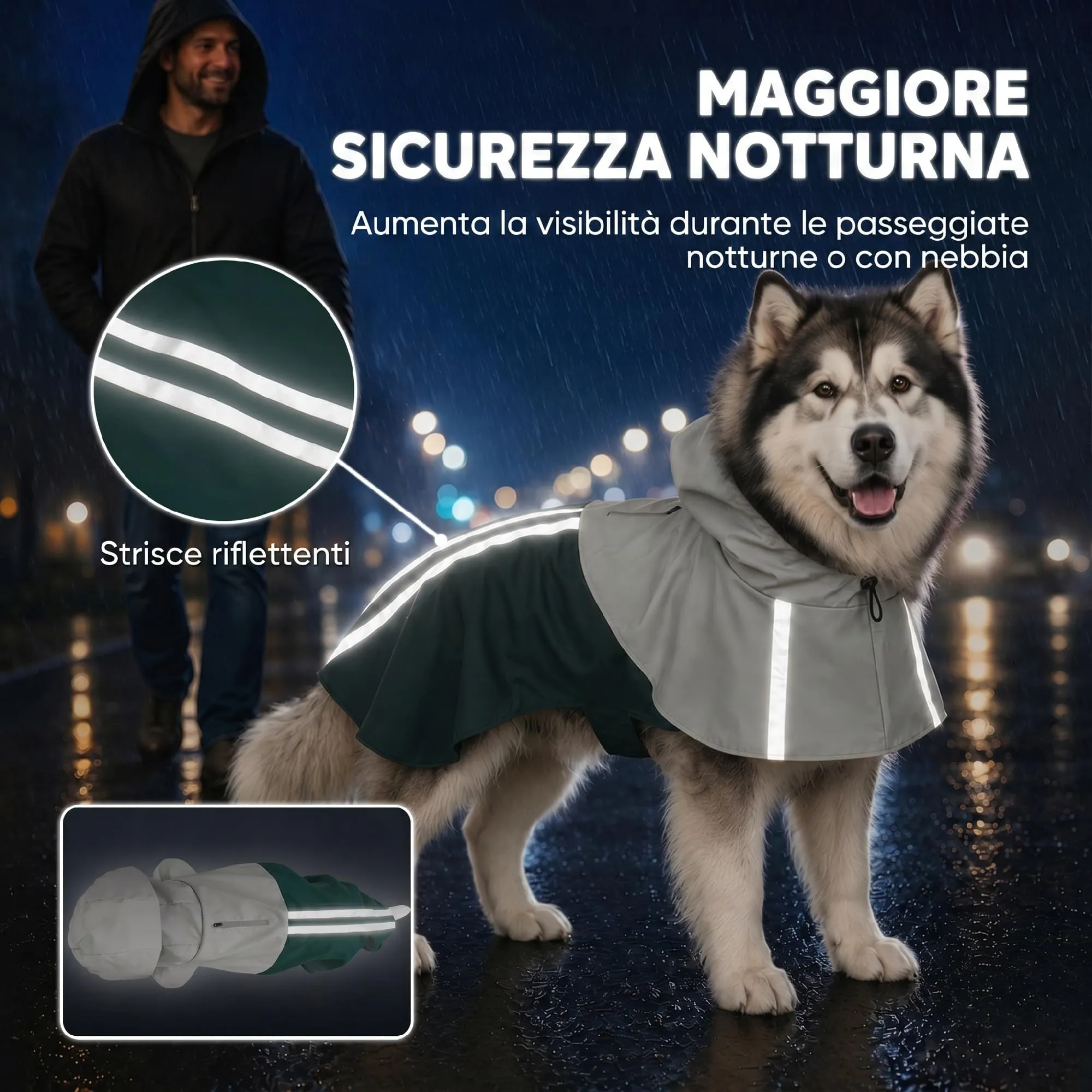 PawHut Impermeabile per Cani di Taglia Gigante 30-40kg con Cappuccio, Verde - immagine 4