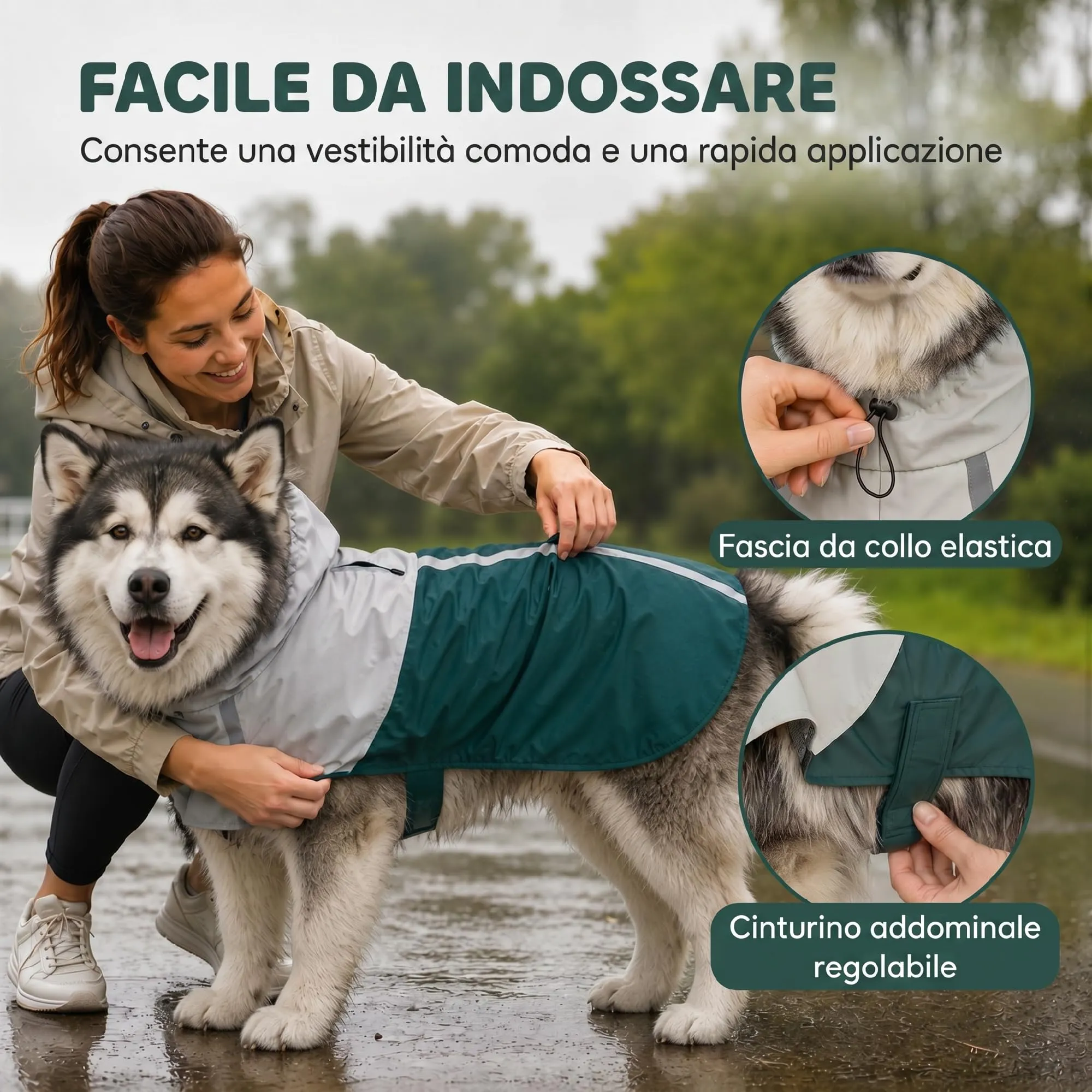 PawHut Impermeabile per Cani di Taglia Gigante 30-40kg con Cappuccio, Verde - immagine 5