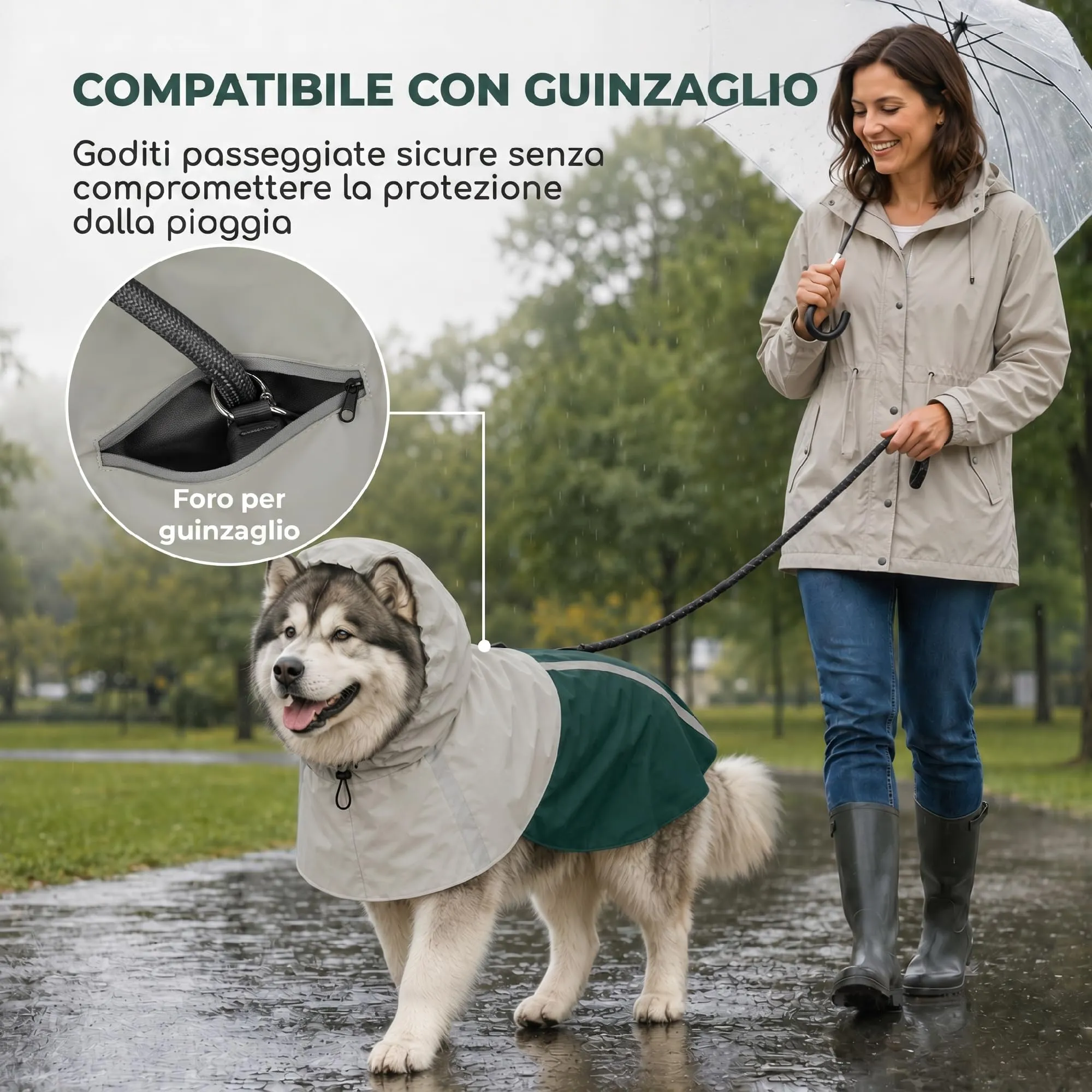 PawHut Impermeabile per Cani di Taglia Gigante 30-40kg con Cappuccio, Verde - immagine 6