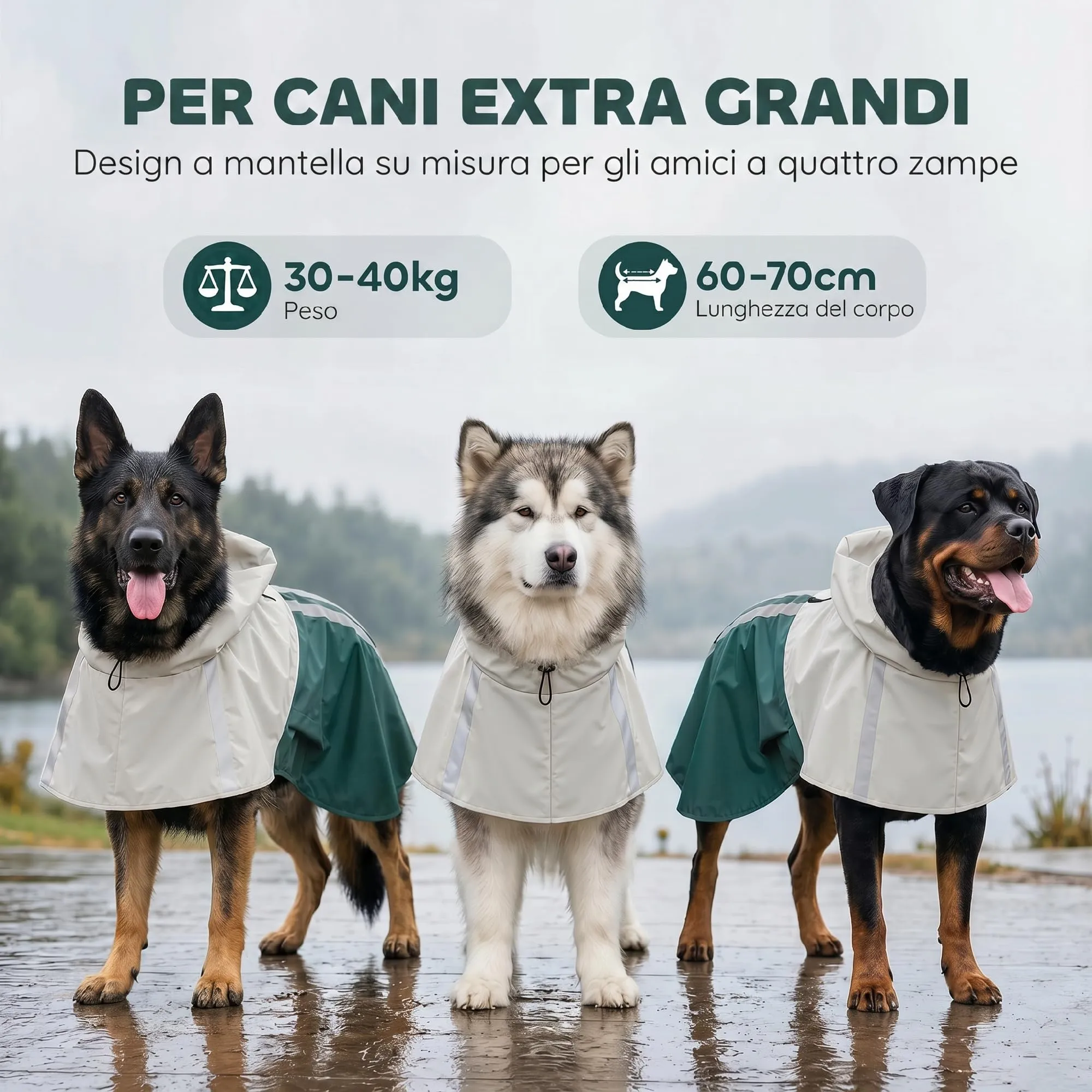 PawHut Impermeabile per Cani di Taglia Gigante 30-40kg con Cappuccio, Verde - immagine 7