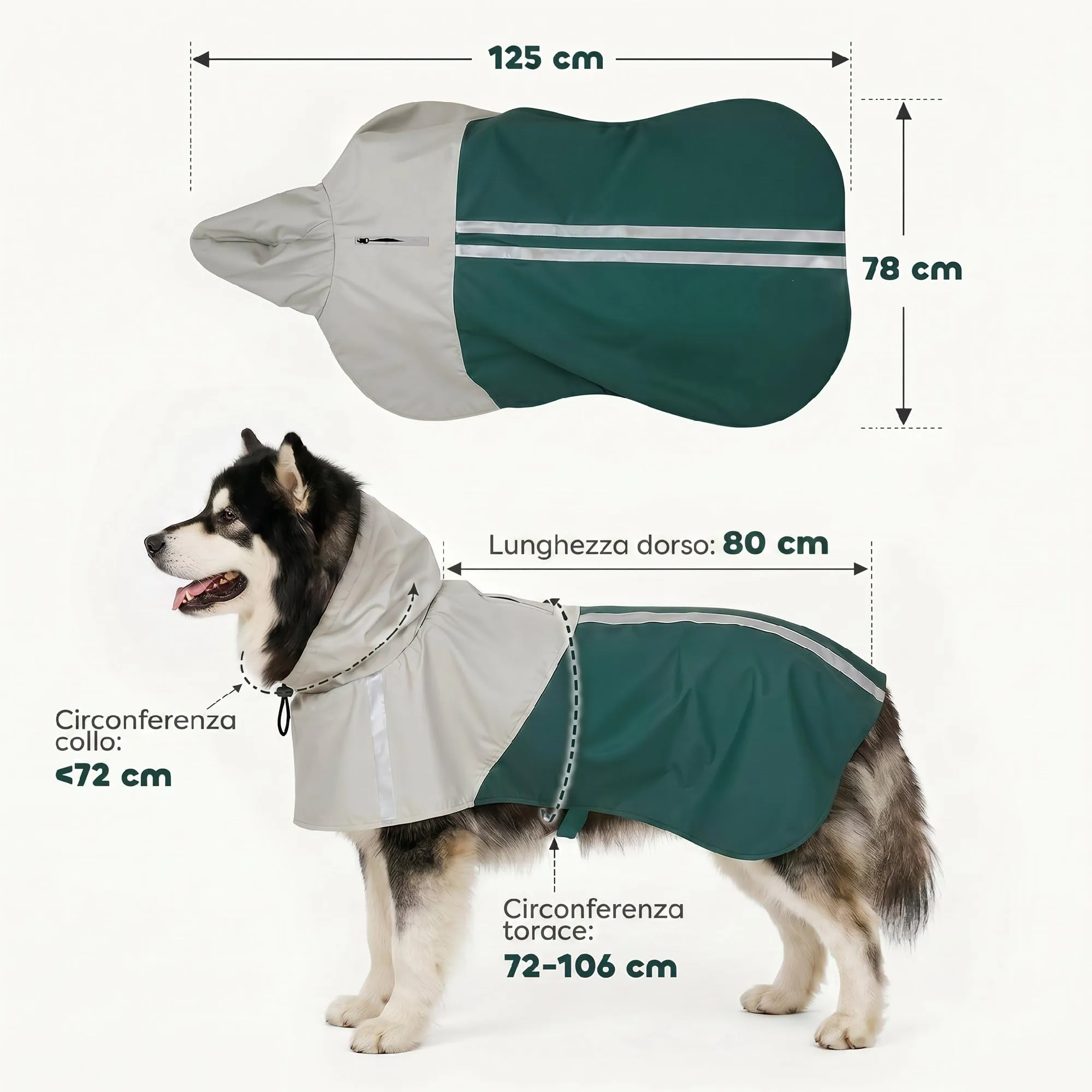 PawHut Impermeabile per Cani di Taglia Gigante 30-40kg con Cappuccio, Verde - immagine 9
