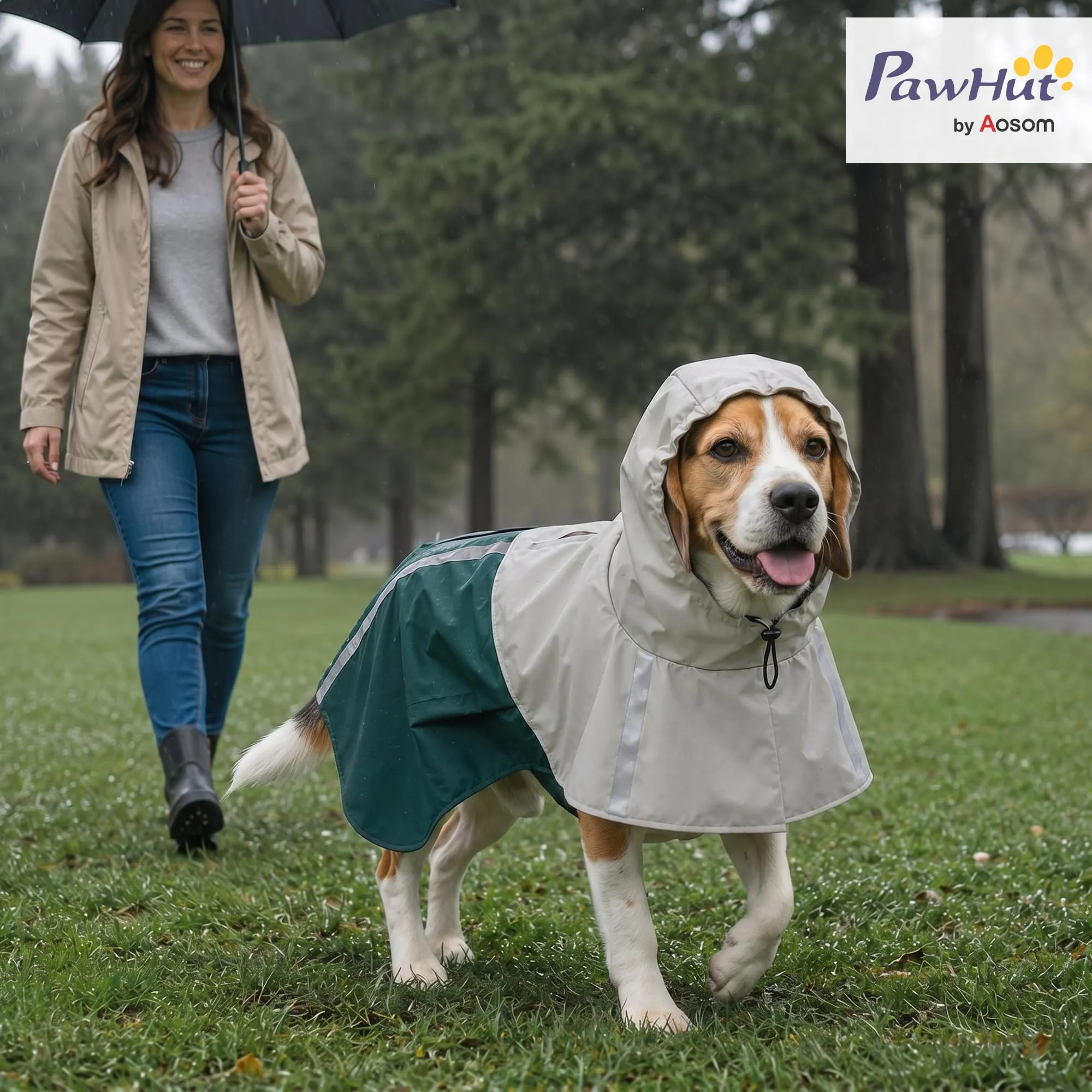 PawHut Impermeabile per Cani di Taglia Media 15-20kg con Cappuccio, Verde - immagine 2