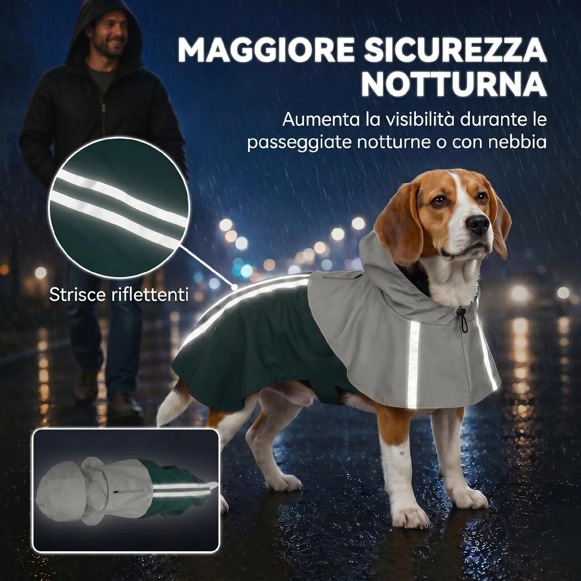 PawHut Impermeabile per Cani di Taglia Media 15-20kg con Cappuccio, Verde - immagine 4