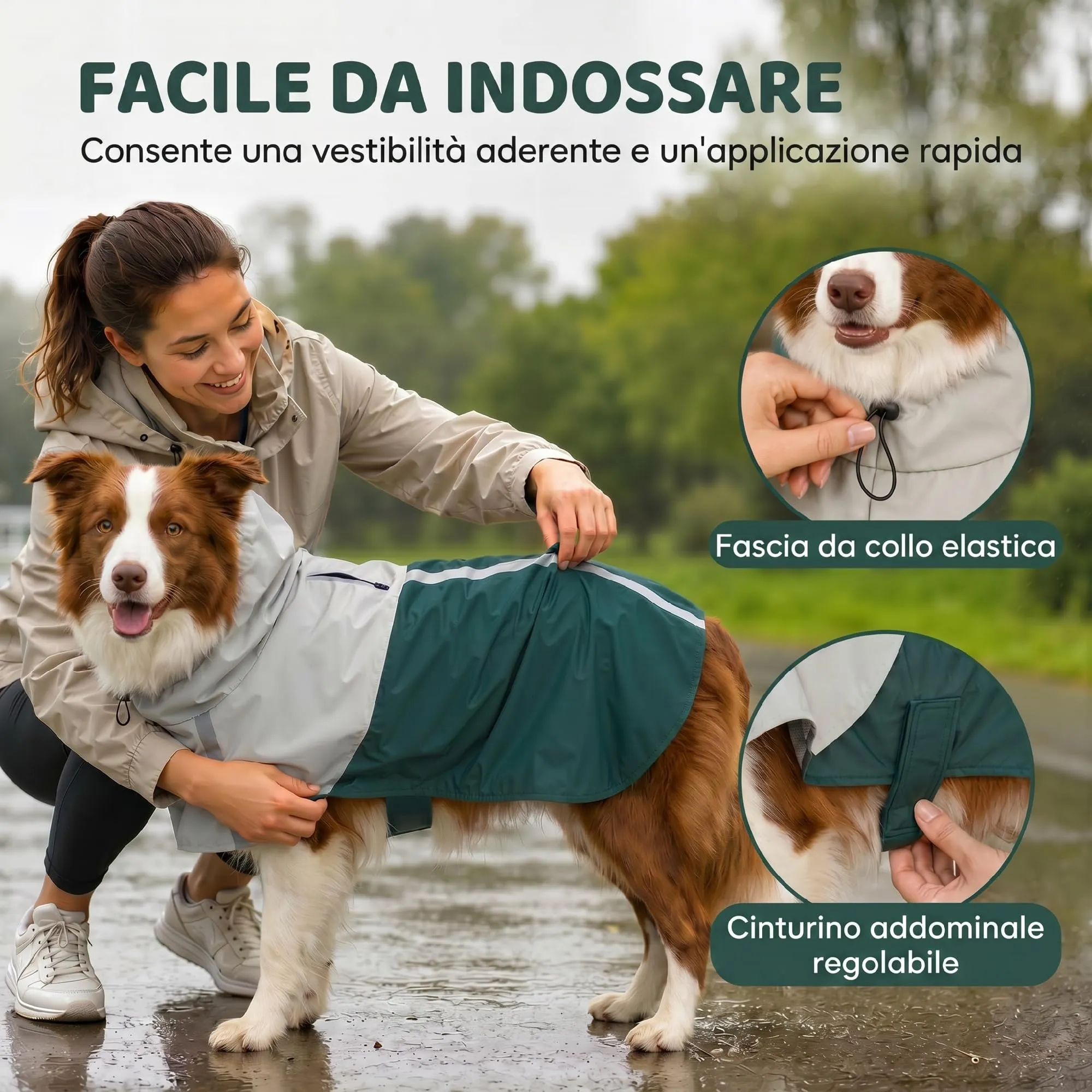 PawHut Impermeabile per Cani di Taglia Media 15-20kg con Cappuccio, Verde - immagine 5