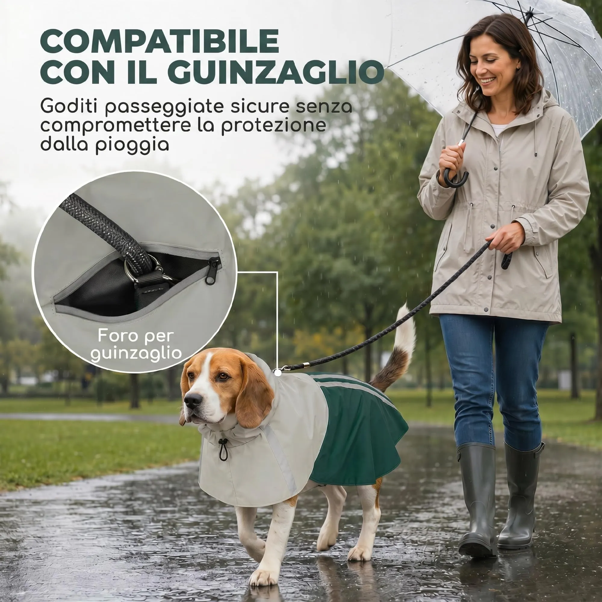 PawHut Impermeabile per Cani di Taglia Media 15-20kg con Cappuccio, Verde - immagine 6