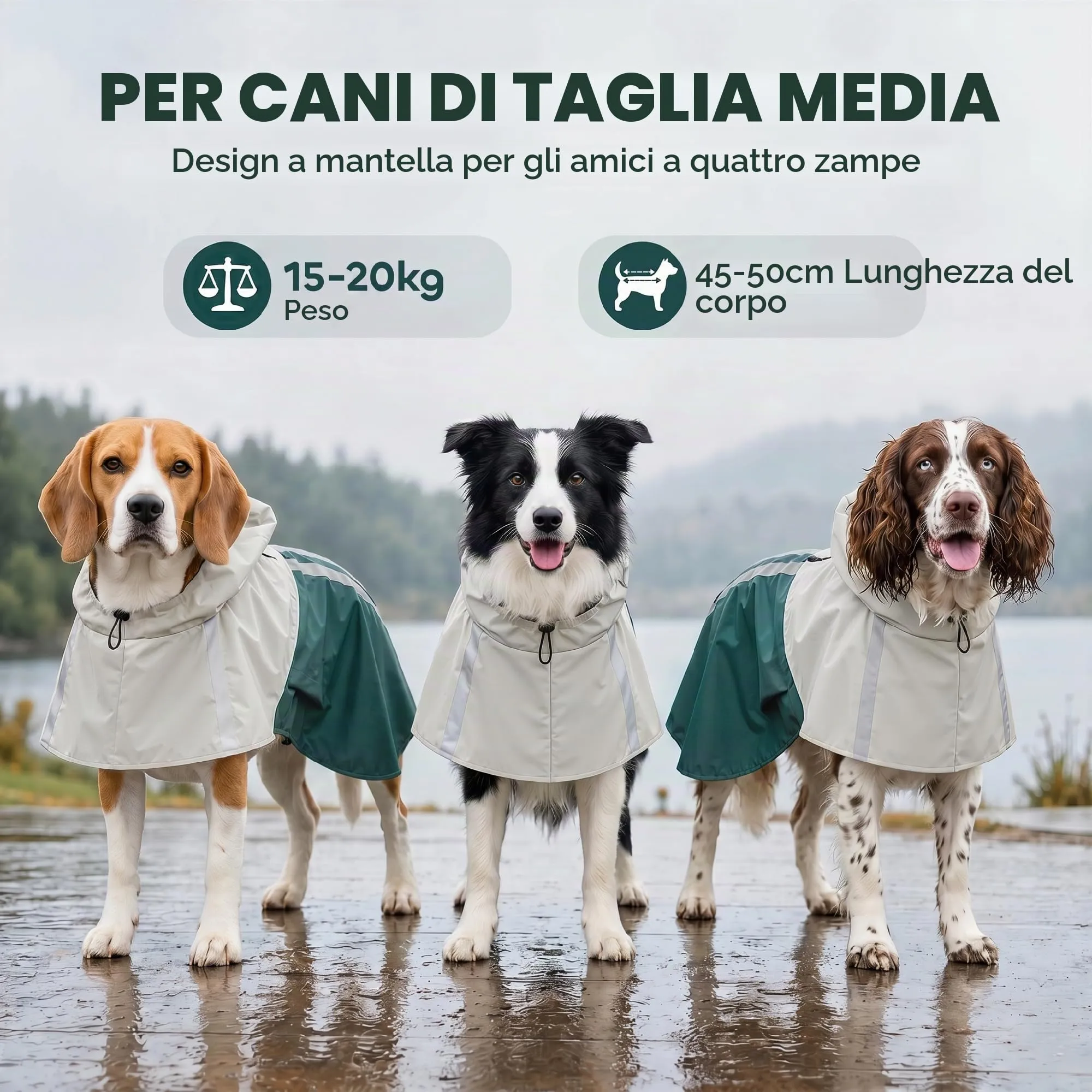 PawHut Impermeabile per Cani di Taglia Media 15-20kg con Cappuccio, Verde - immagine 7