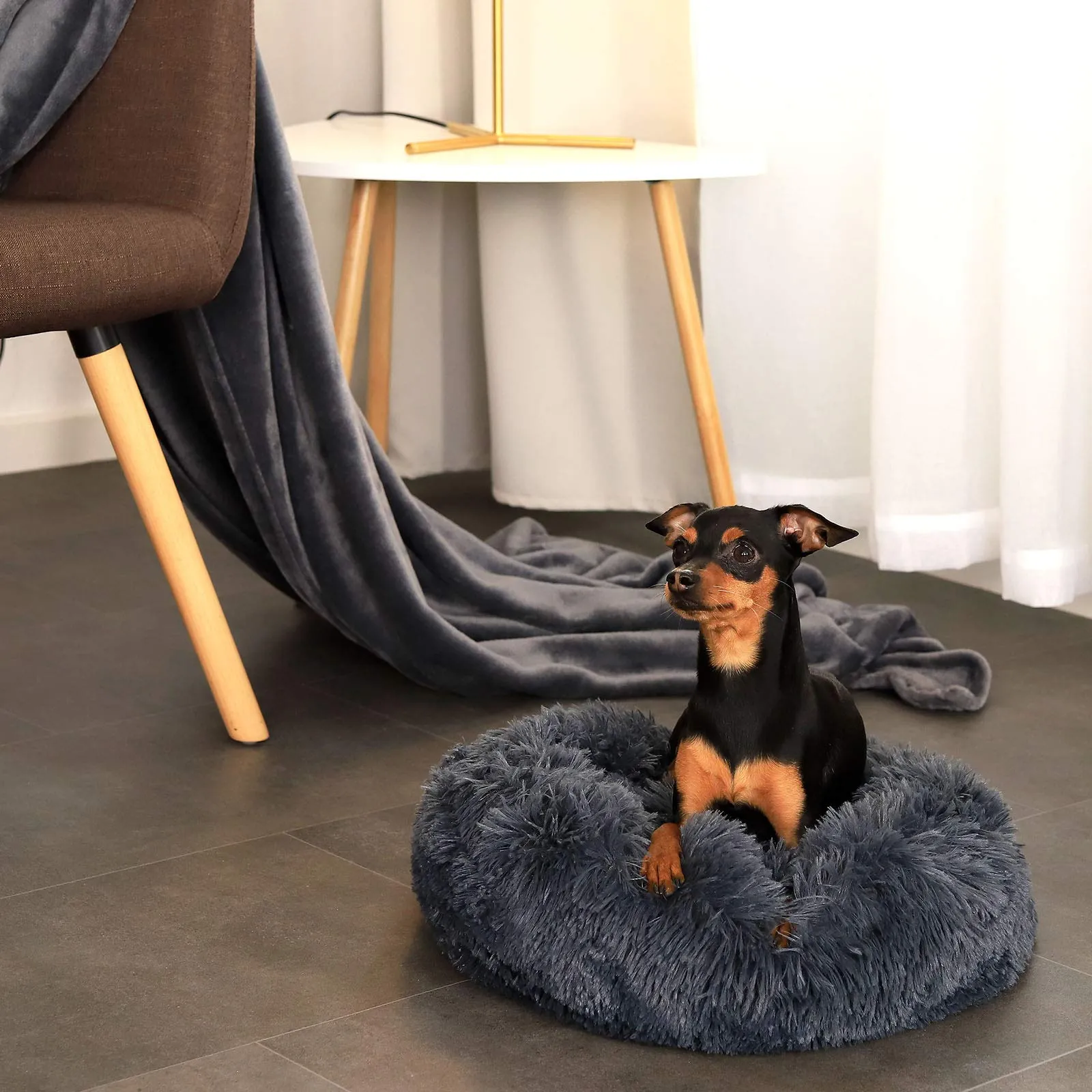lionto Cuccia Ciambella per Cani e Gatti, Rotonda, Ø 40 cm, Grigio Scuro - immagine 2
