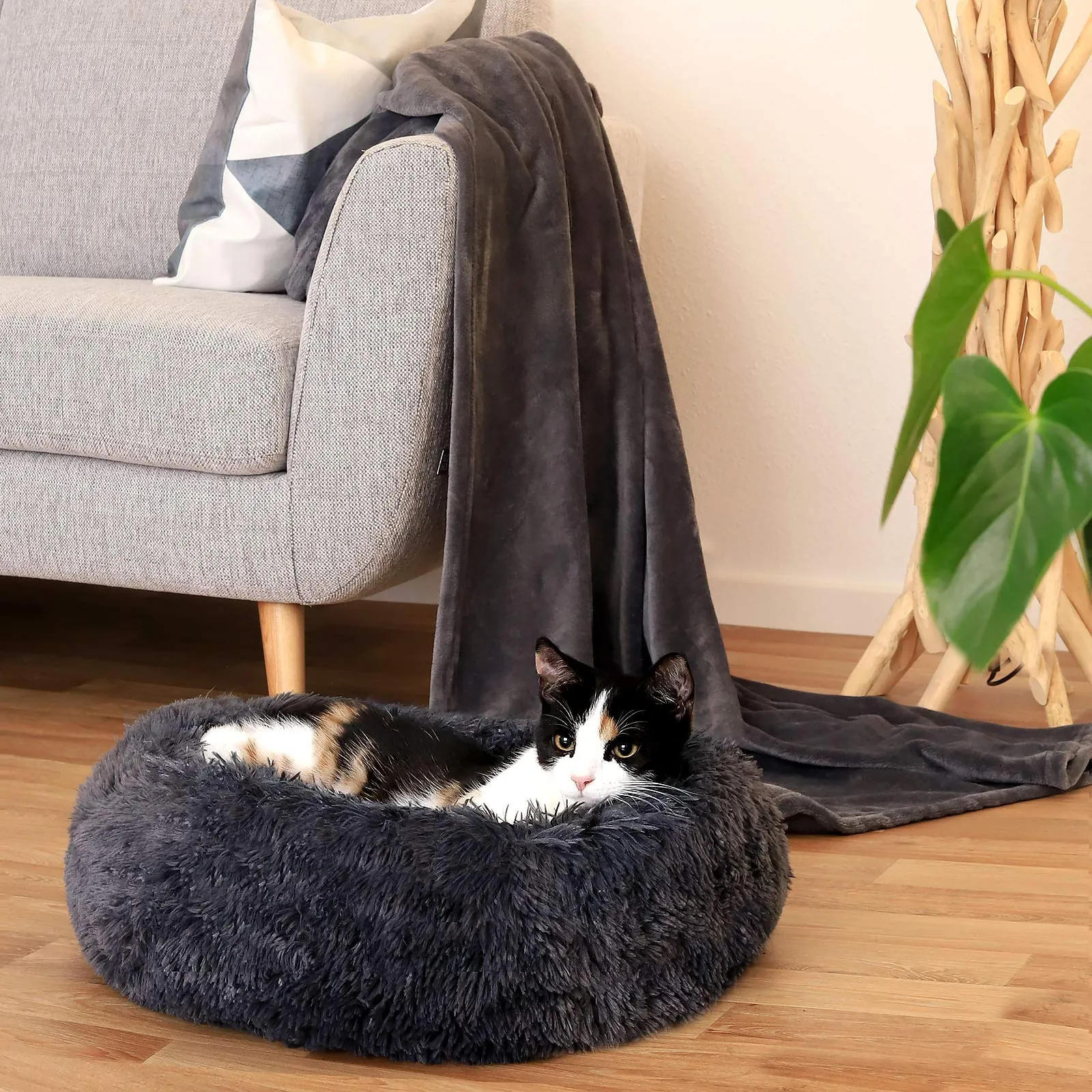 lionto Cuccia Ciambella per Cani e Gatti, Rotonda, Ø 40 cm, Grigio Scuro - immagine 3