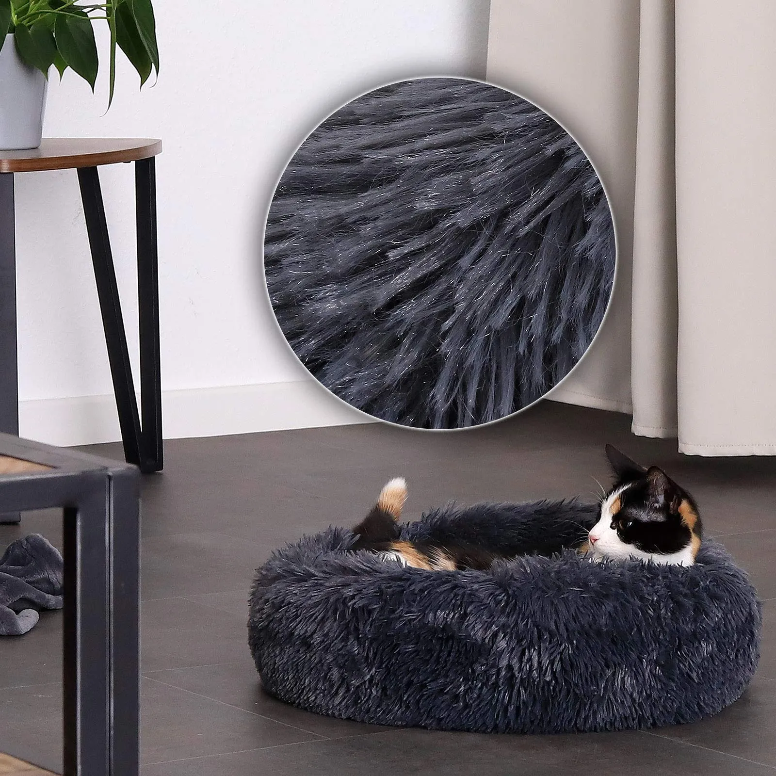 lionto Cuccia Ciambella per Cani e Gatti, Rotonda, Ø 40 cm, Grigio Scuro - immagine 4