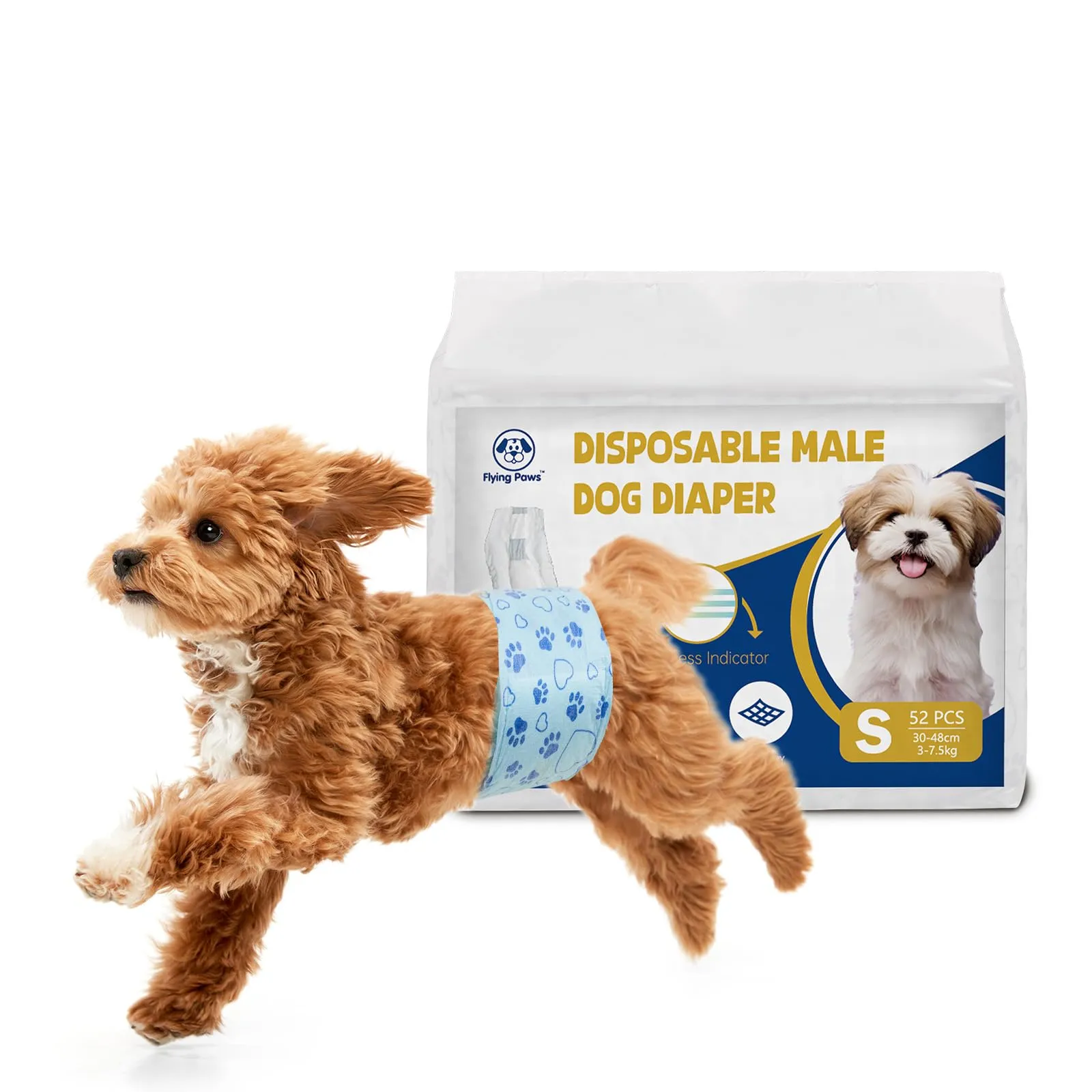 Flying Paws Pannolini per Cani, S, 52 Pezzi con Indicatore di Umido e Protezione Antifughe - immagine 1