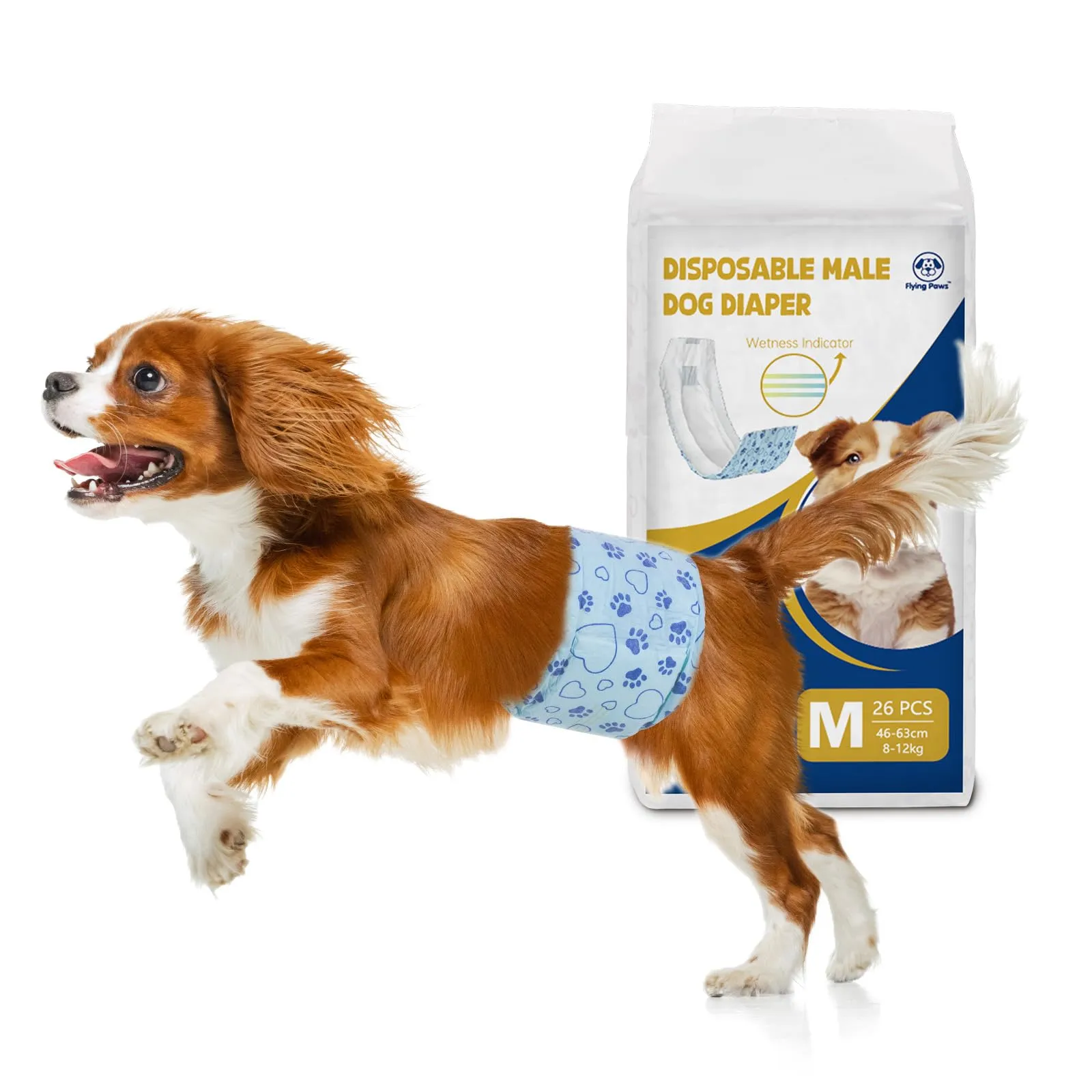 Flying Paws Pannolini per Cani, M, 26 Pezzi con Indicatore di Umido e Protezione Antifughe - immagine 1