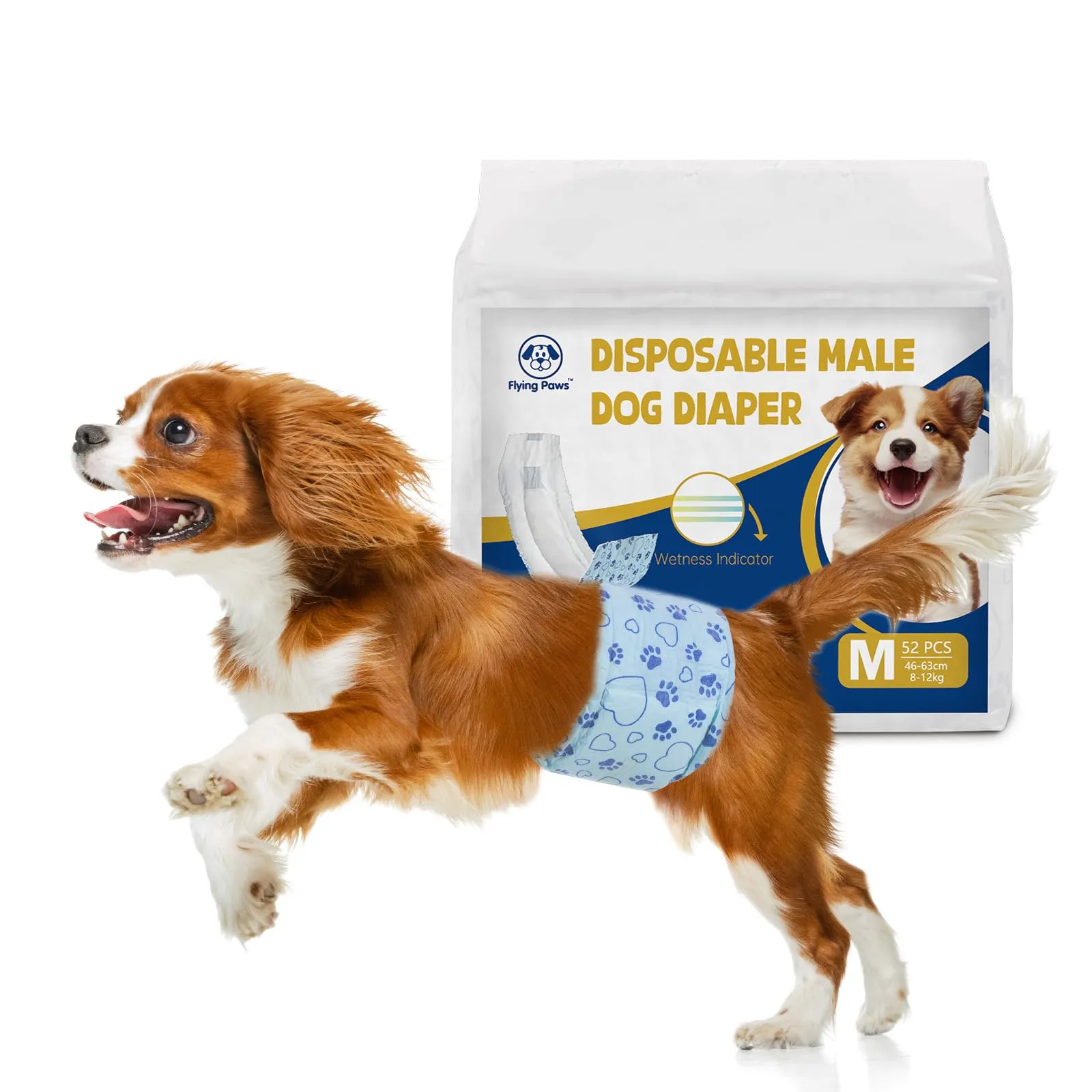 Flying Paws Pannolini per Cani, M, 52 Pezzi, con Indicatore di Umido e Protezione Antifughe - immagine 1