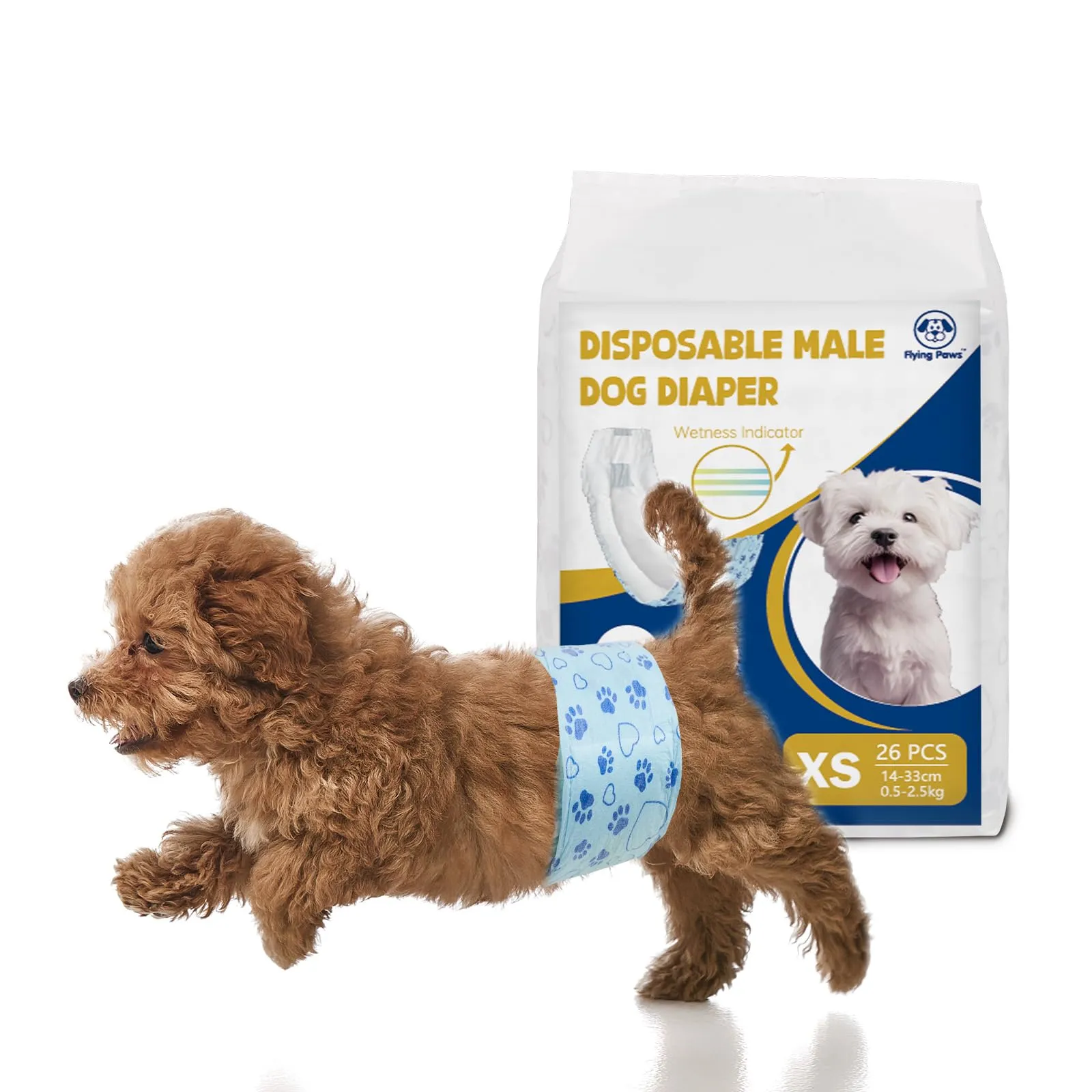 Flying Paws Pannolini per Cani, XS, 26 Pezzi con Indicatore di Umido e Protezione Antifughe - immagine 1