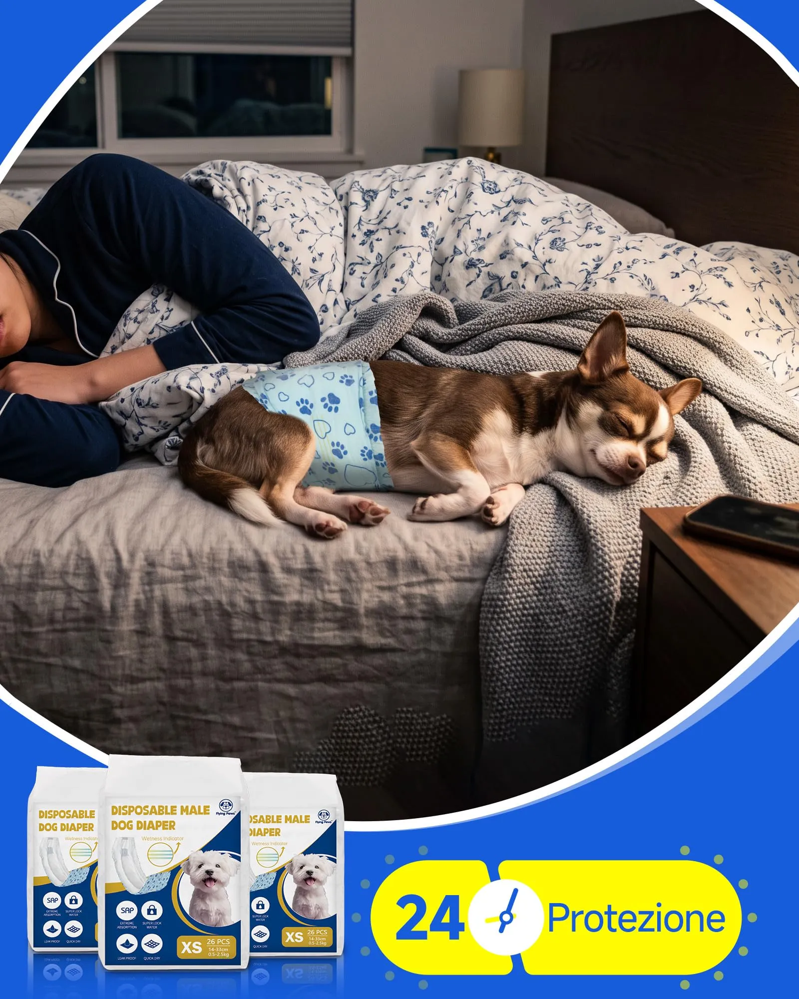 Flying Paws Pannolini per Cani, XS, 26 Pezzi con Indicatore di Umido e Protezione Antifughe - immagine 2