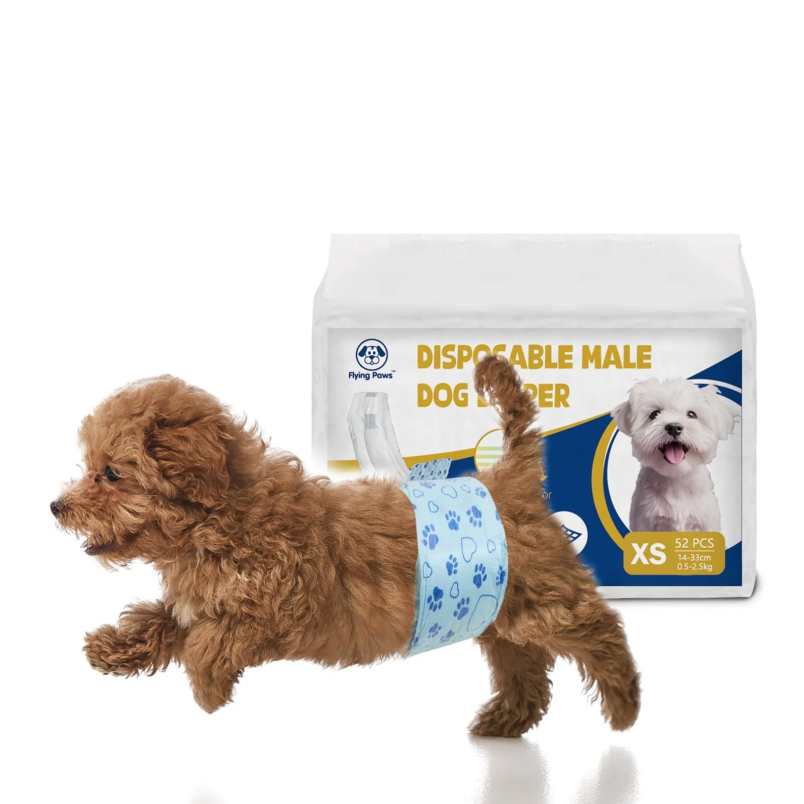 Flying Paws Pannolini per Cani, XS, 52 Pezzi con Indicatore di Umido e Protezione Antifughe - immagine 1
