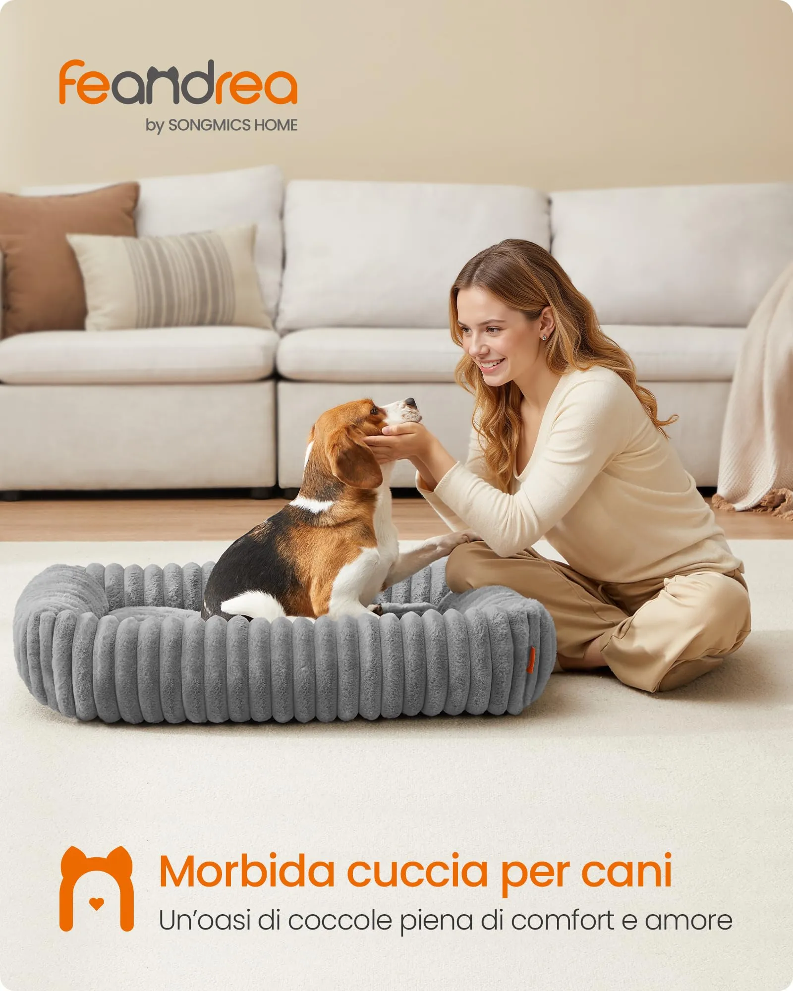 Feandrea Cuccia Ortopedica per Cani di Taglia Grande, Grigio Tortora, 91 x 68 x 18 cm - immagine 2