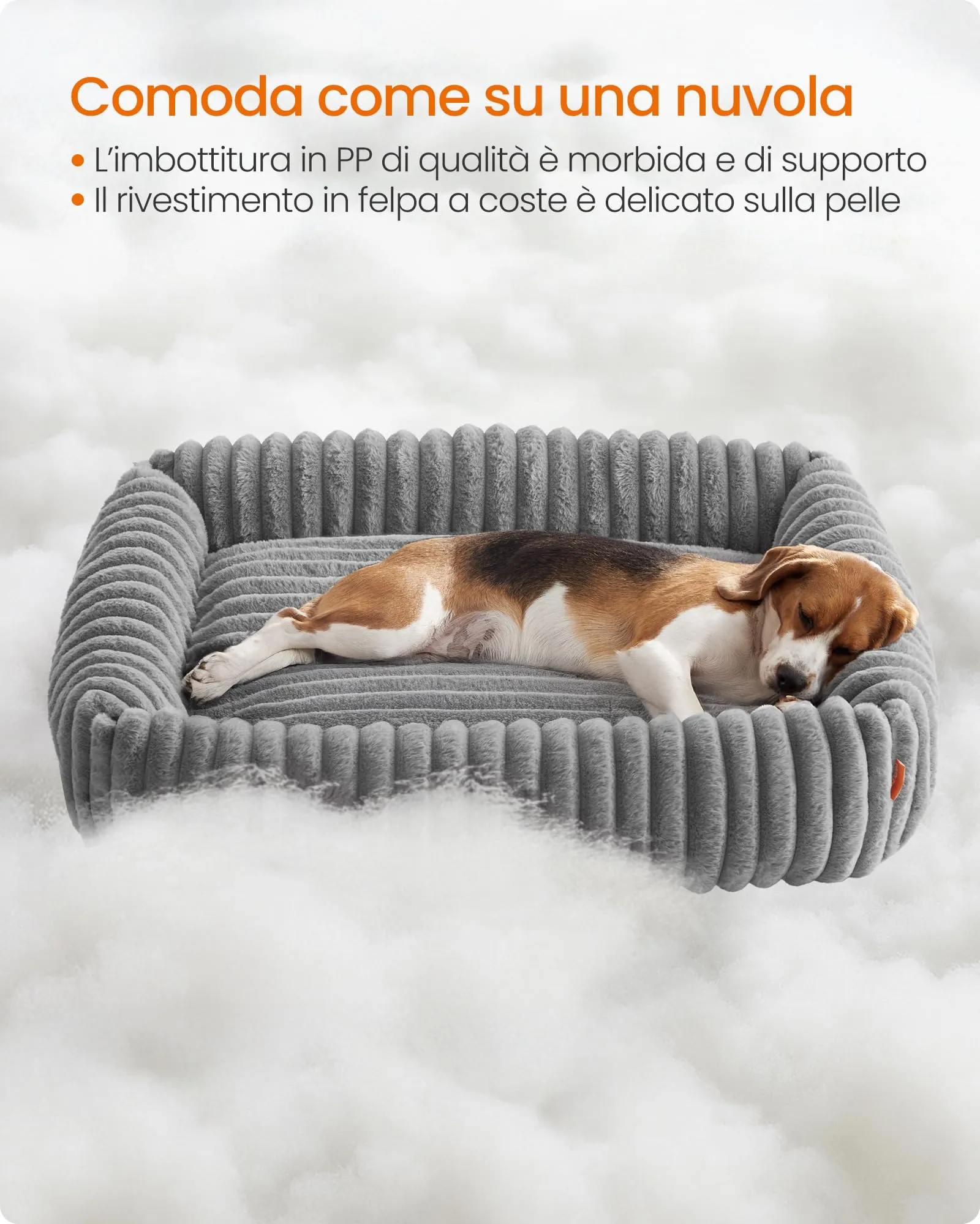 Feandrea Cuccia Ortopedica per Cani di Taglia Grande, Grigio Tortora, 91 x 68 x 18 cm - immagine 3