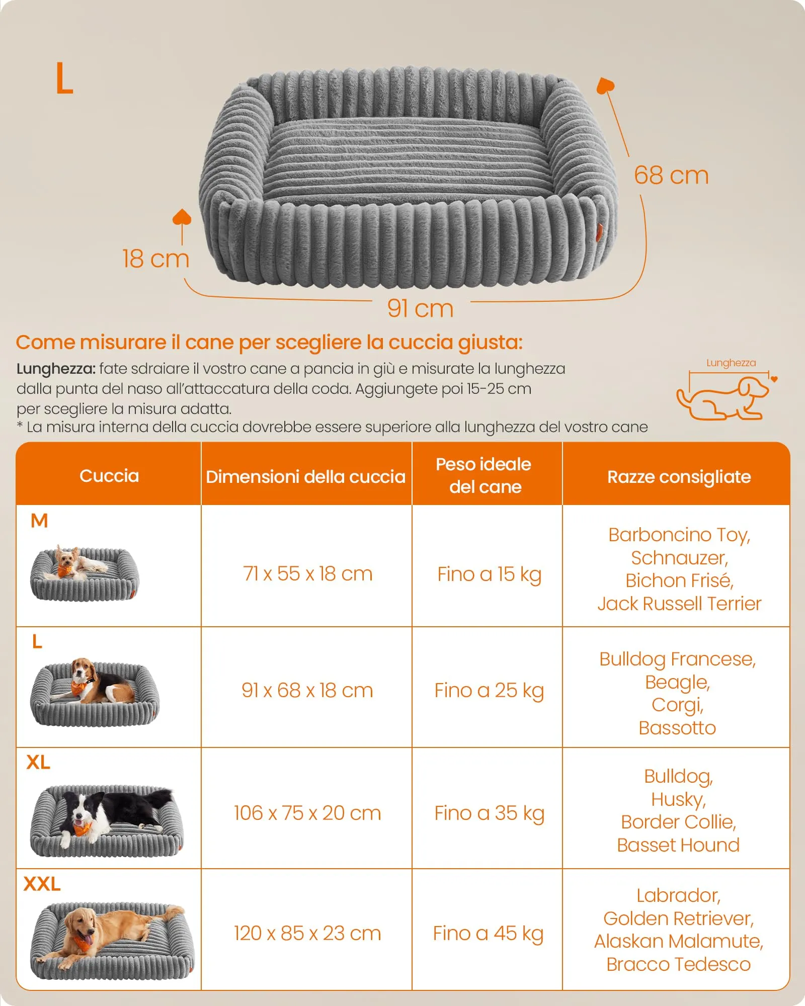 Feandrea Cuccia Ortopedica per Cani di Taglia Grande, Grigio Tortora, 91 x 68 x 18 cm - immagine 6