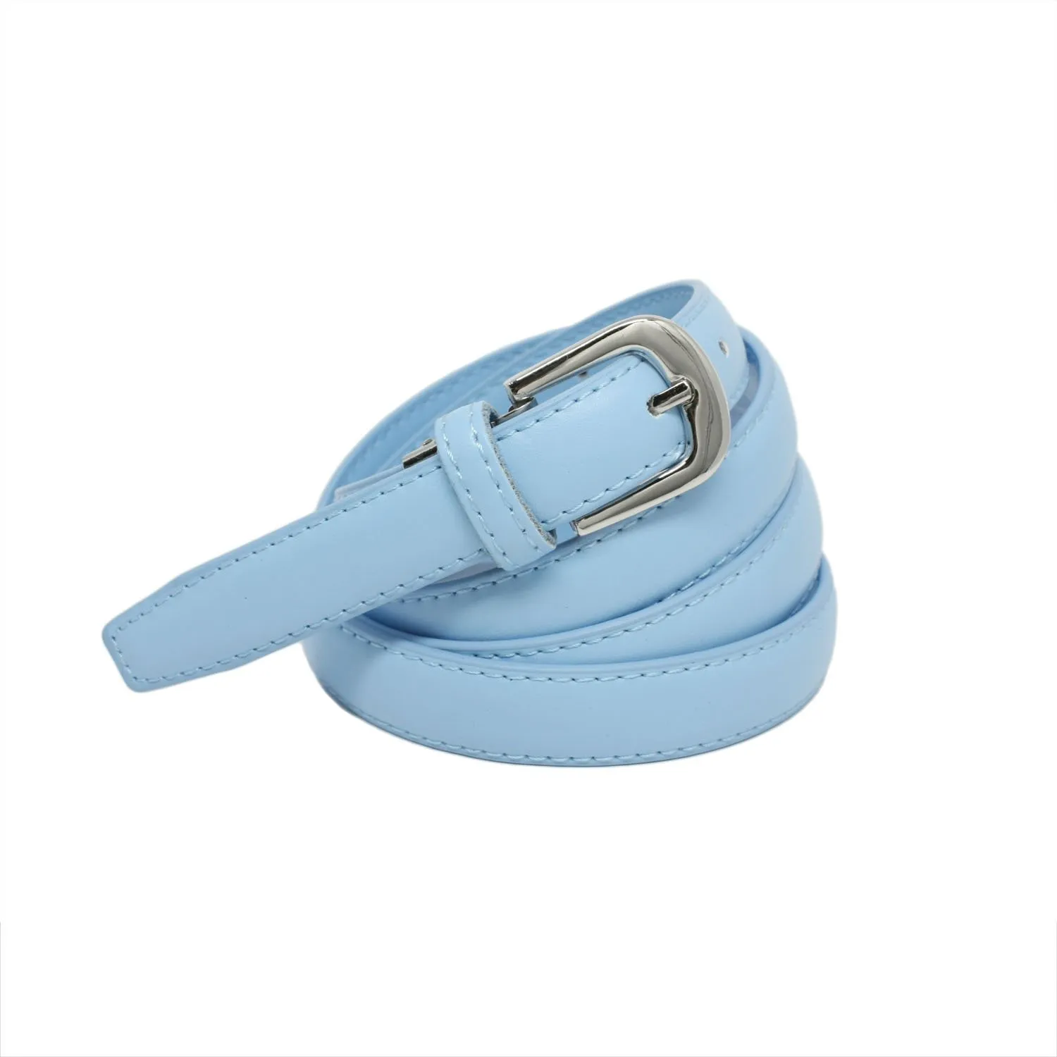 Yehman Cintura da Donna in Pelle di Vacchetta, 2 cm, Azzurro, 120 cm - immagine 1