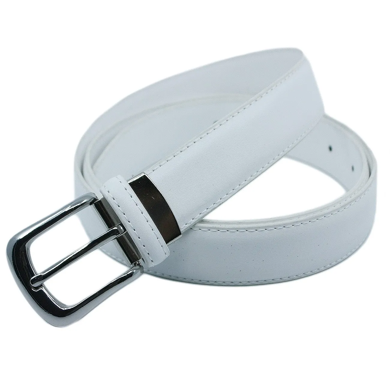 YEHMAN Cintura da donna in pelle classica con fibbia a perno metallico, 120 cm x 3 cm, Bianco - immagine 1