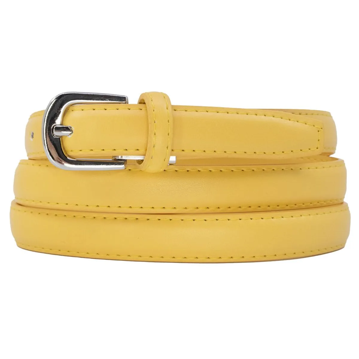 Yehman Cintura da donna in pelle di vacchetta, 2 cm x 120 cm, Giallo - immagine 1