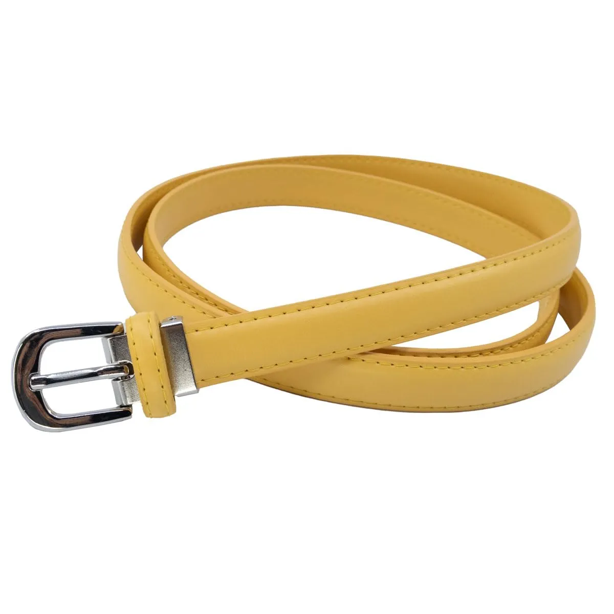 Yehman Cintura da donna in pelle di vacchetta, 2 cm x 120 cm, Giallo - immagine 2