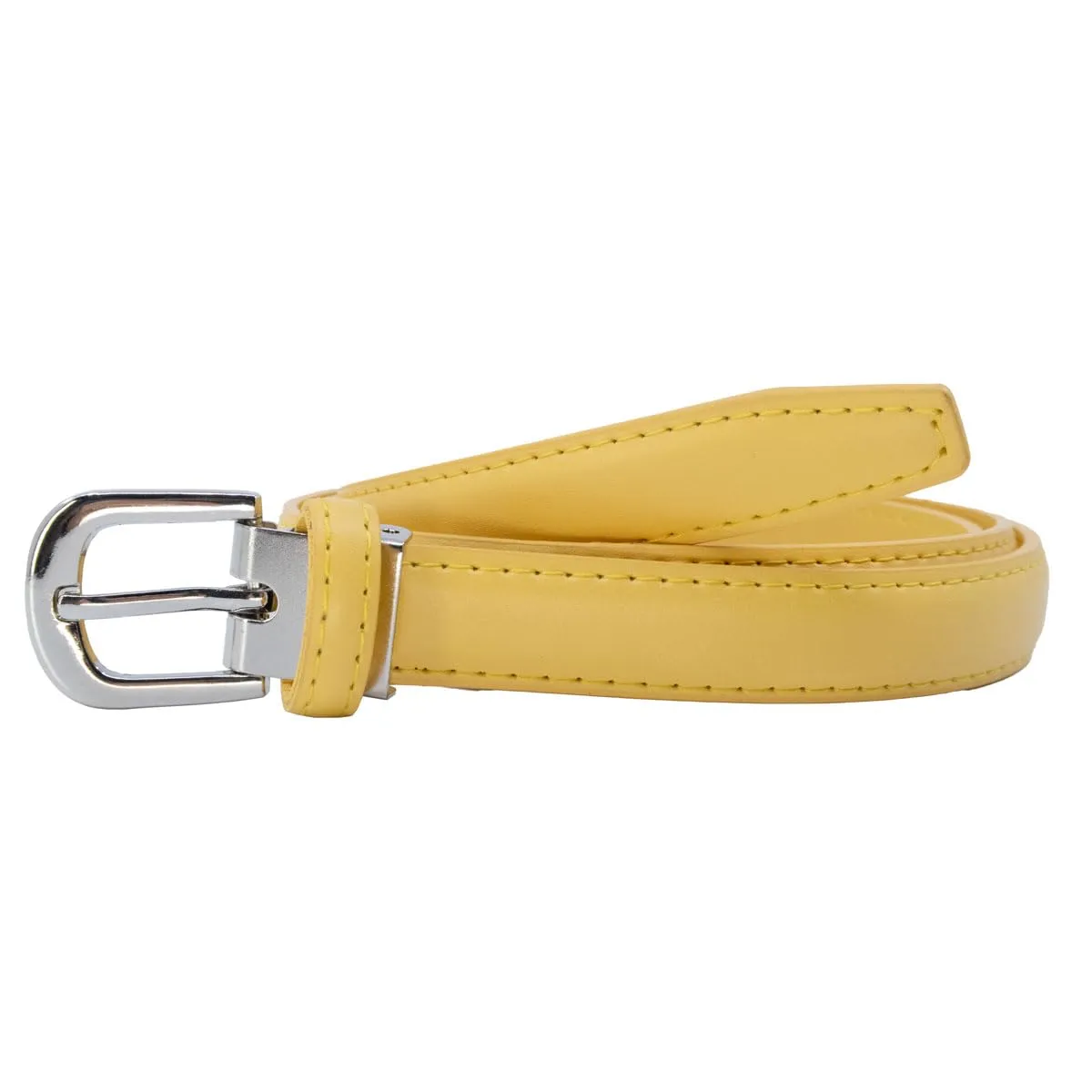 Yehman Cintura da donna in pelle di vacchetta, 2 cm x 120 cm, Giallo - immagine 4