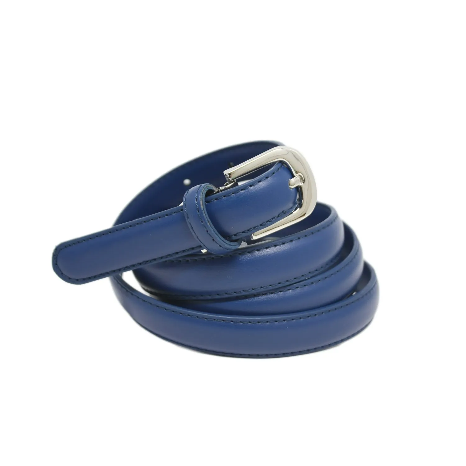 Yehman Cintura da Donna in Pelle di Vacchetta, 2 cm, Blu, 120 cm - immagine 1
