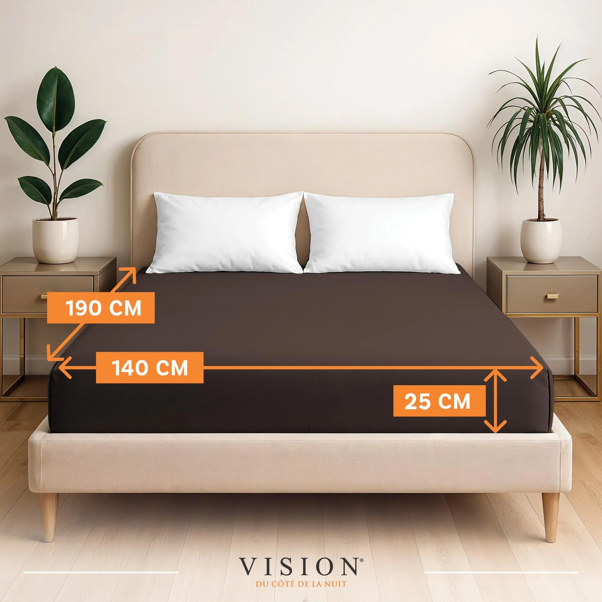 VISION Lenzuolo con angoli 100% cotone, 140 x 190 cm, Marrone - immagine 2