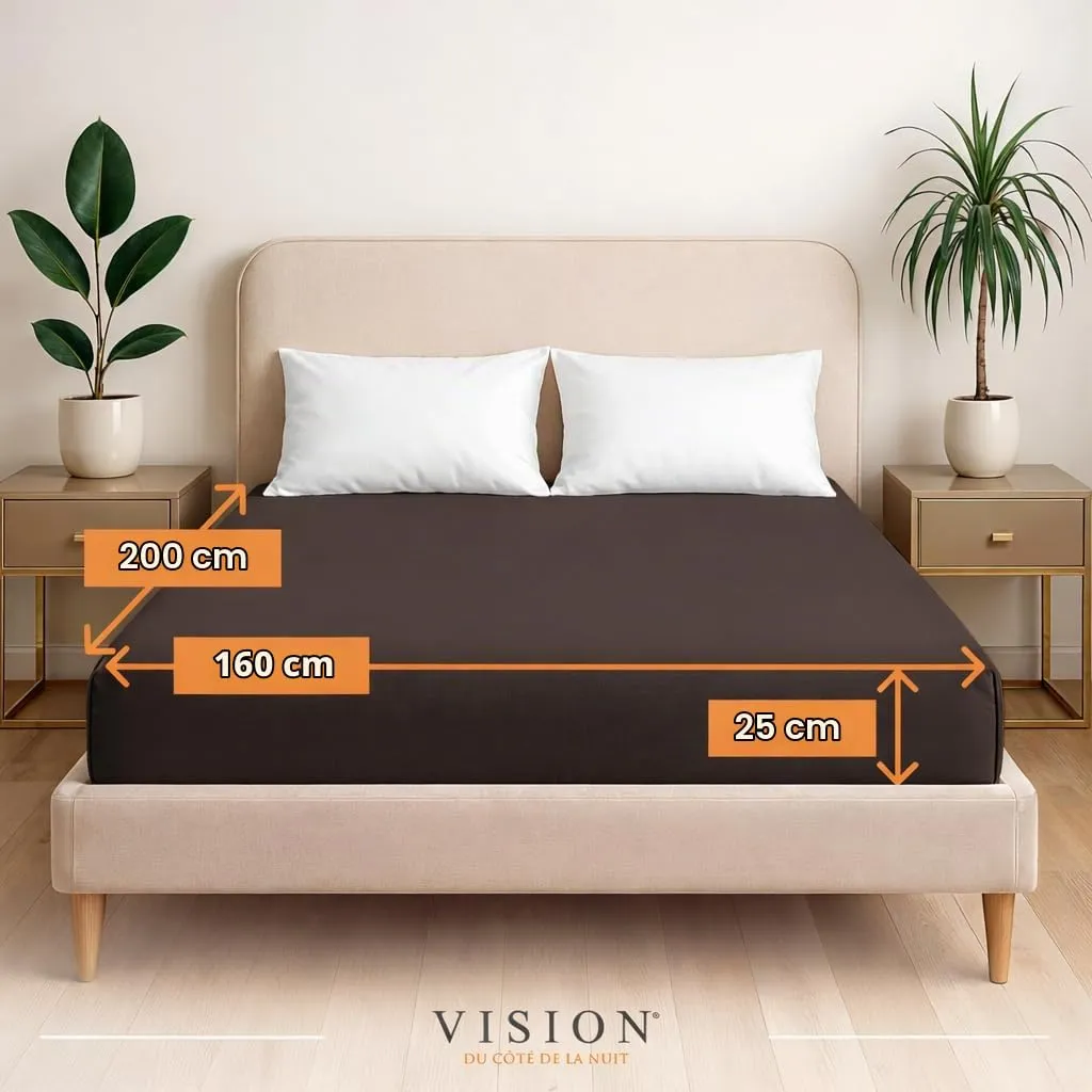 VISION Lenzuolo con angoli 100% cotone, Letto matrimoniale 160 x 200 cm, Marrone - immagine 2