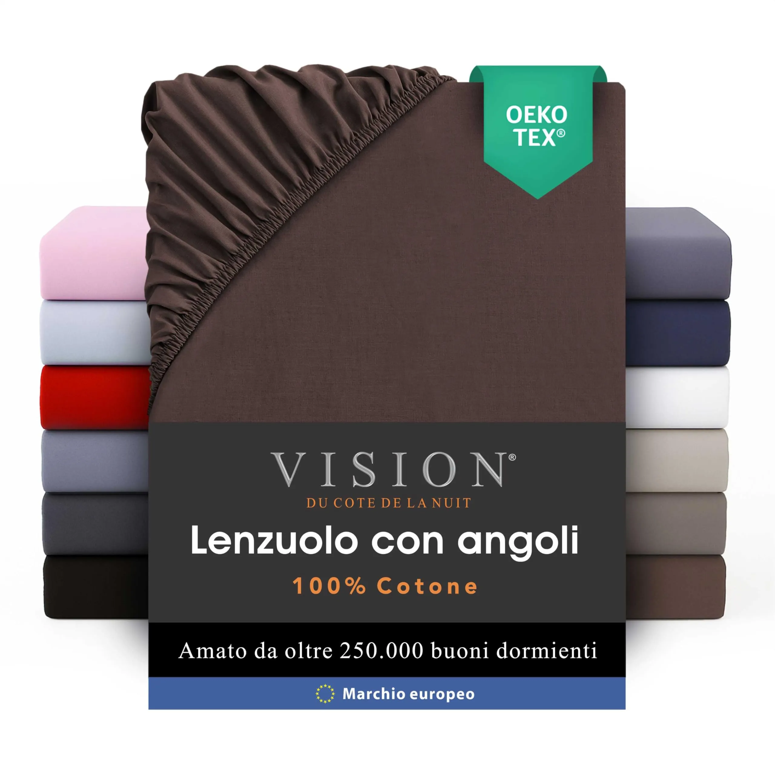 VISION Lenzuolo con angoli 100% cotone, Letto matrimoniale 200 x 200 cm, Marrone - immagine 1