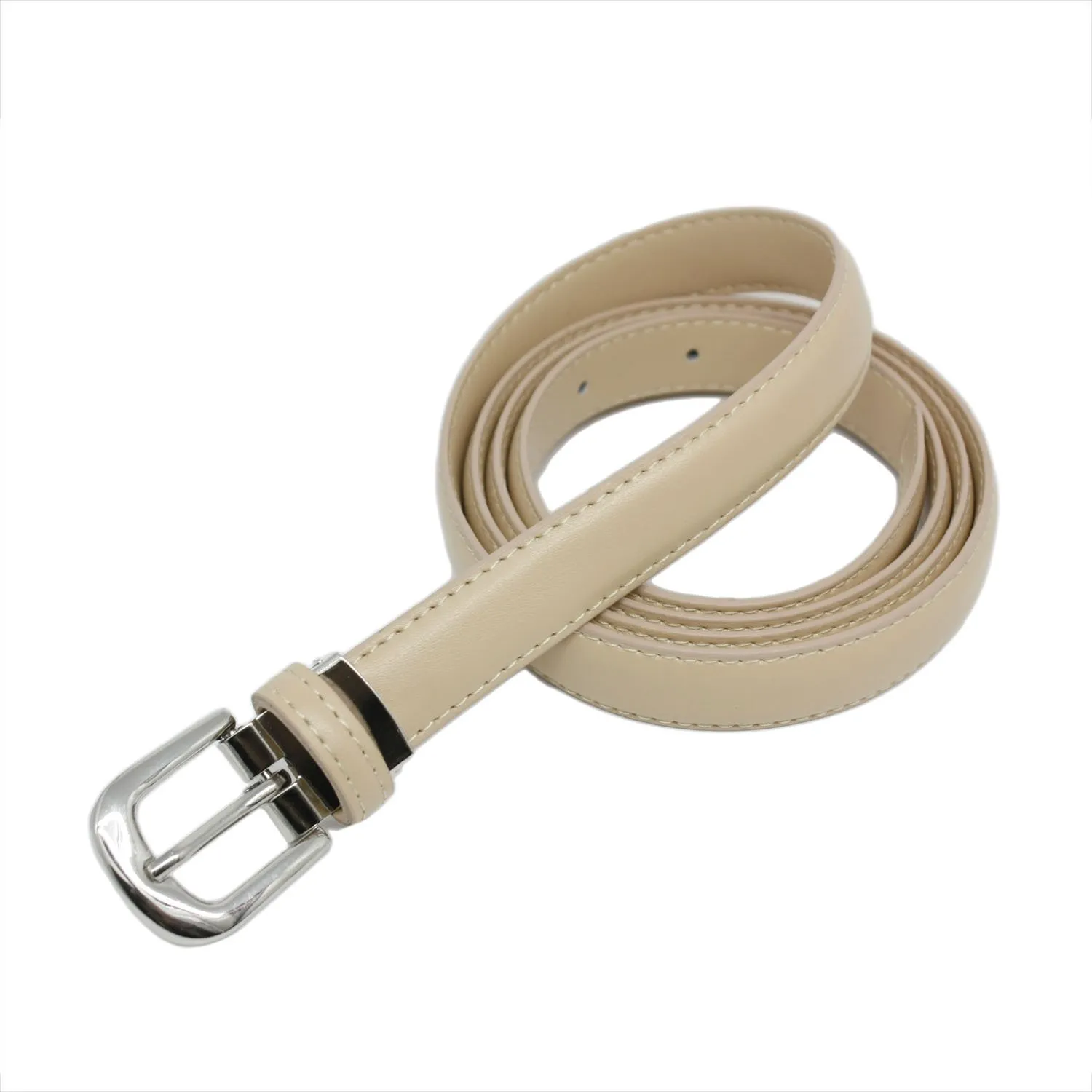 Yehman Cintura da Donna in Pelle di Vacchetta Sottile, 2 cm x 120 cm, Beige - immagine 2