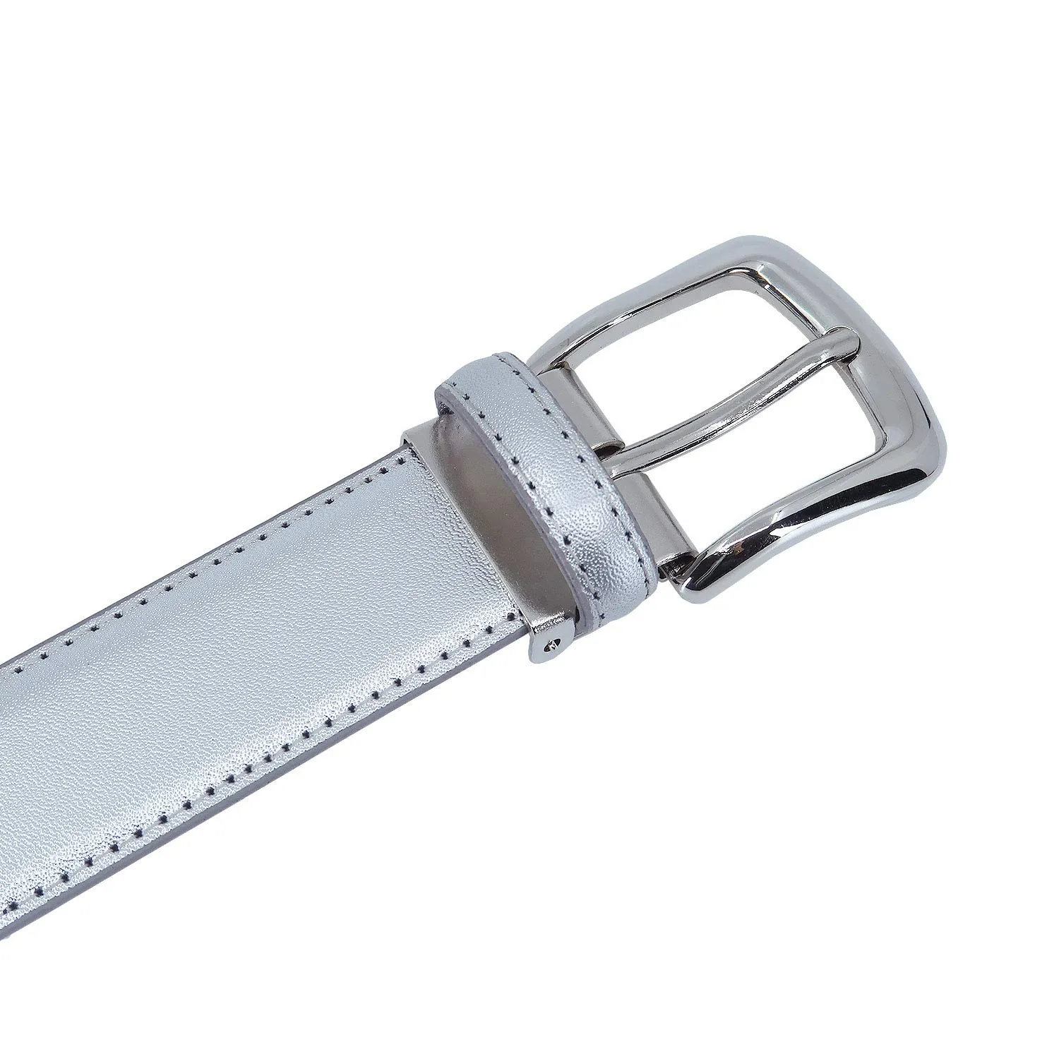 YEHMAN Cintura in crosta di pelle bovina, 3 cm x 120 cm, fibbia argentata con ardiglione - immagine 3