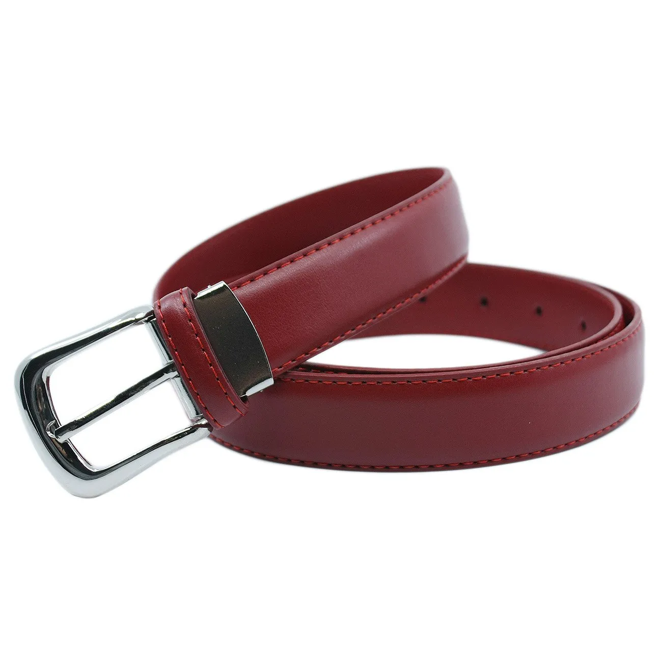YEHMAN Cintura classica in pelle bovina 3 cm, fibbia argento, rosso, 120 cm - immagine 1